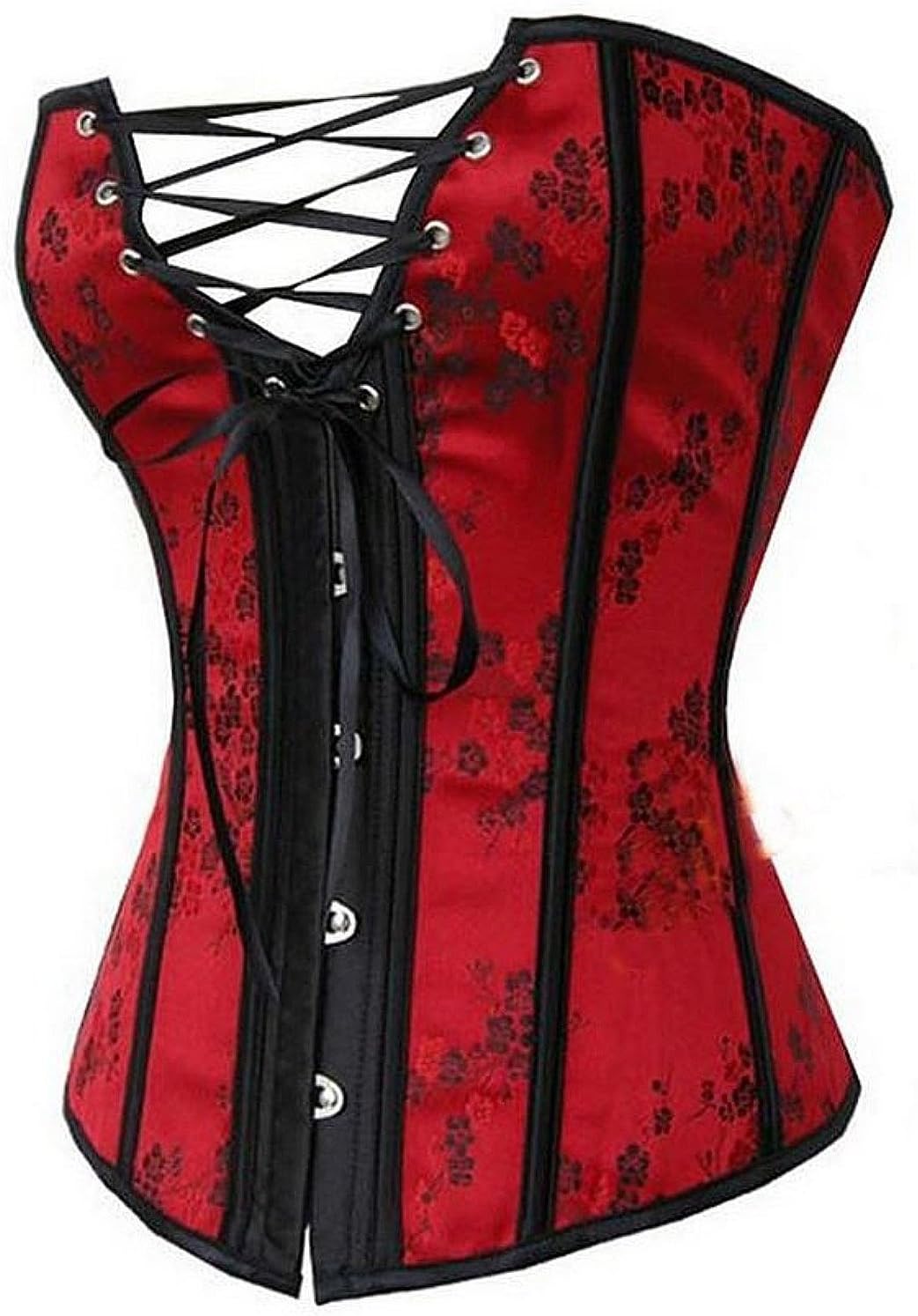 HAMANY Women's Lace Floral Overbust Corset Waist Cincher Bustier,Size XL Red