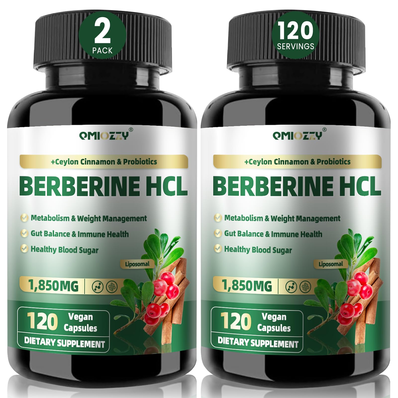 Berberine Supplement 1500mg with Ceylon Cinnamon & Probiotics, 240 Capsules 120 Count (Pack of 2)