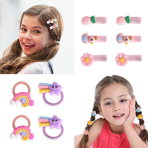 Miniatura 3 de Encantador juego de regalo de cumpleaños y juguete para niñas, mini monedero rosa con accesorios para el cabello clips, pasadores, corbatas y lazos