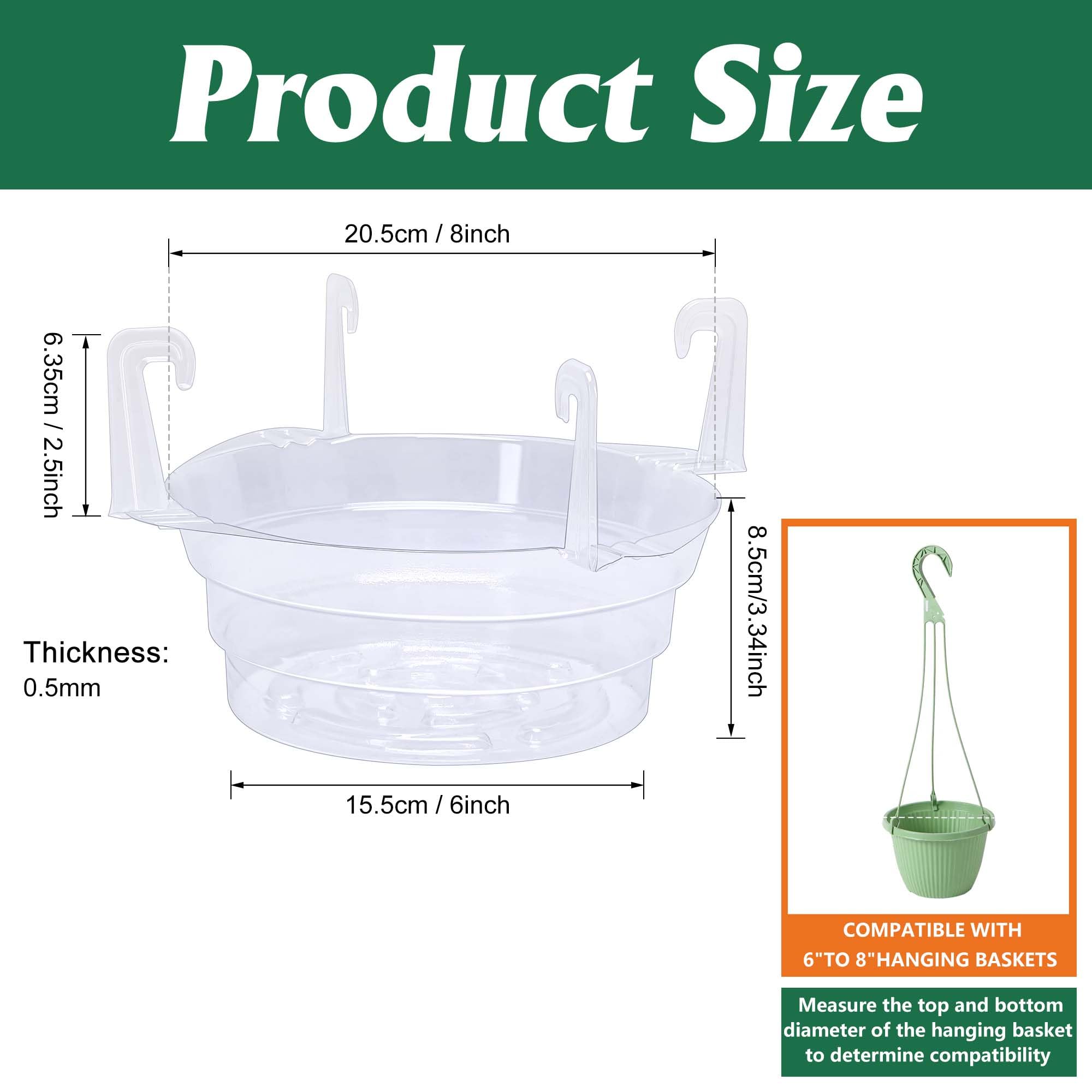 Adnee 15 Stück 20,3 cm hängende Pflanzen-Wasserfänger, transparente Kunststoff-Pflanzen-Wasserfänger-Tablett, hängende Pflanzen-Untersetzer, Tropfpfannen für Innen- und Außenbereich, Hängekorb
