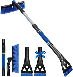 34" Extendable Ice Scrapers for Car Windshield 2-in-1 Snow Brush for Car Snow Scraper for Car Snow Scraper and Drush with Ergonomic Foam Grip for Cars, Trucks, SUVs with 360° Pivoting Brush Head