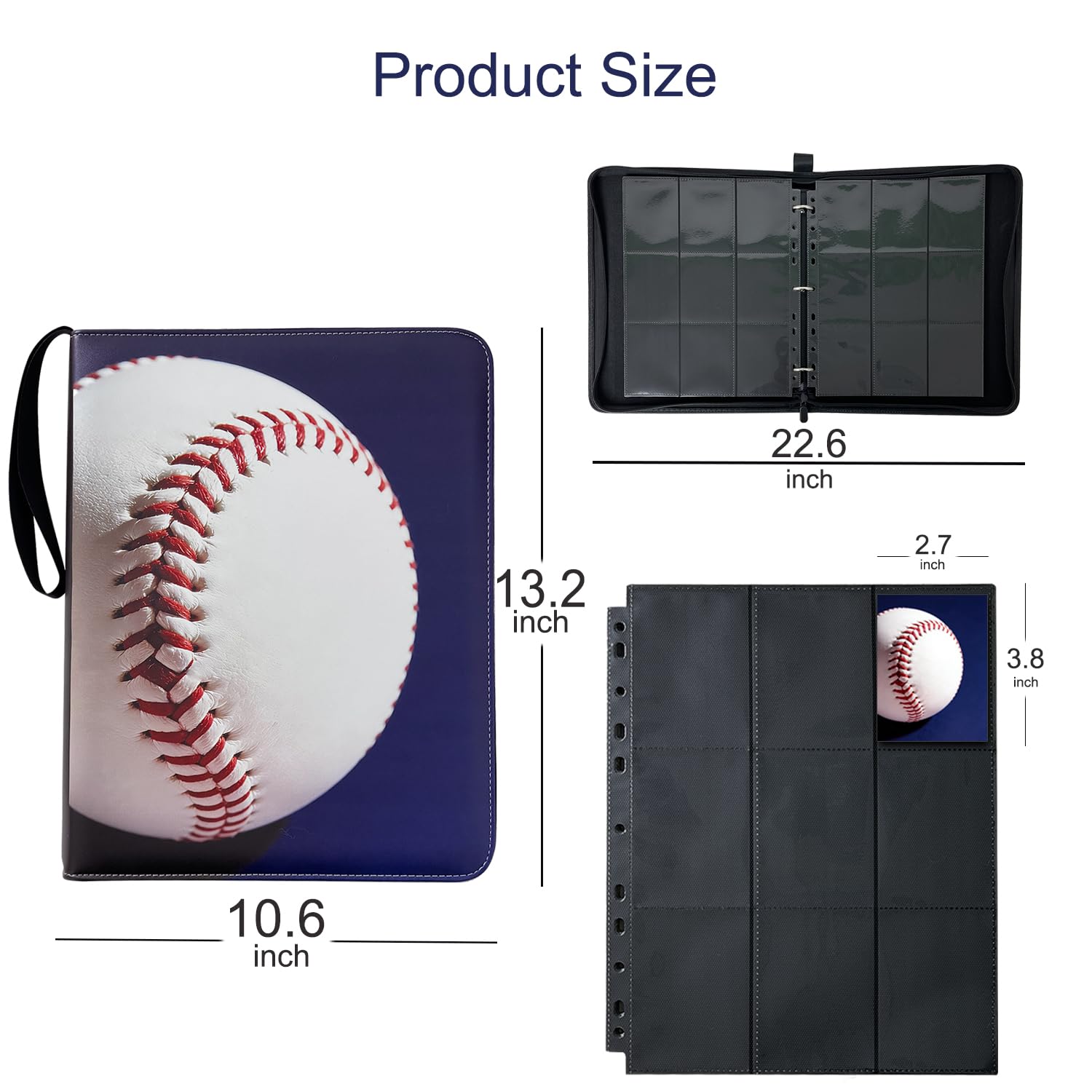 Raccoglitore per carte da baseball con 900 tasche, con pagine nere e maniche, per collezionisti, regalo per ragazzi e ragazze