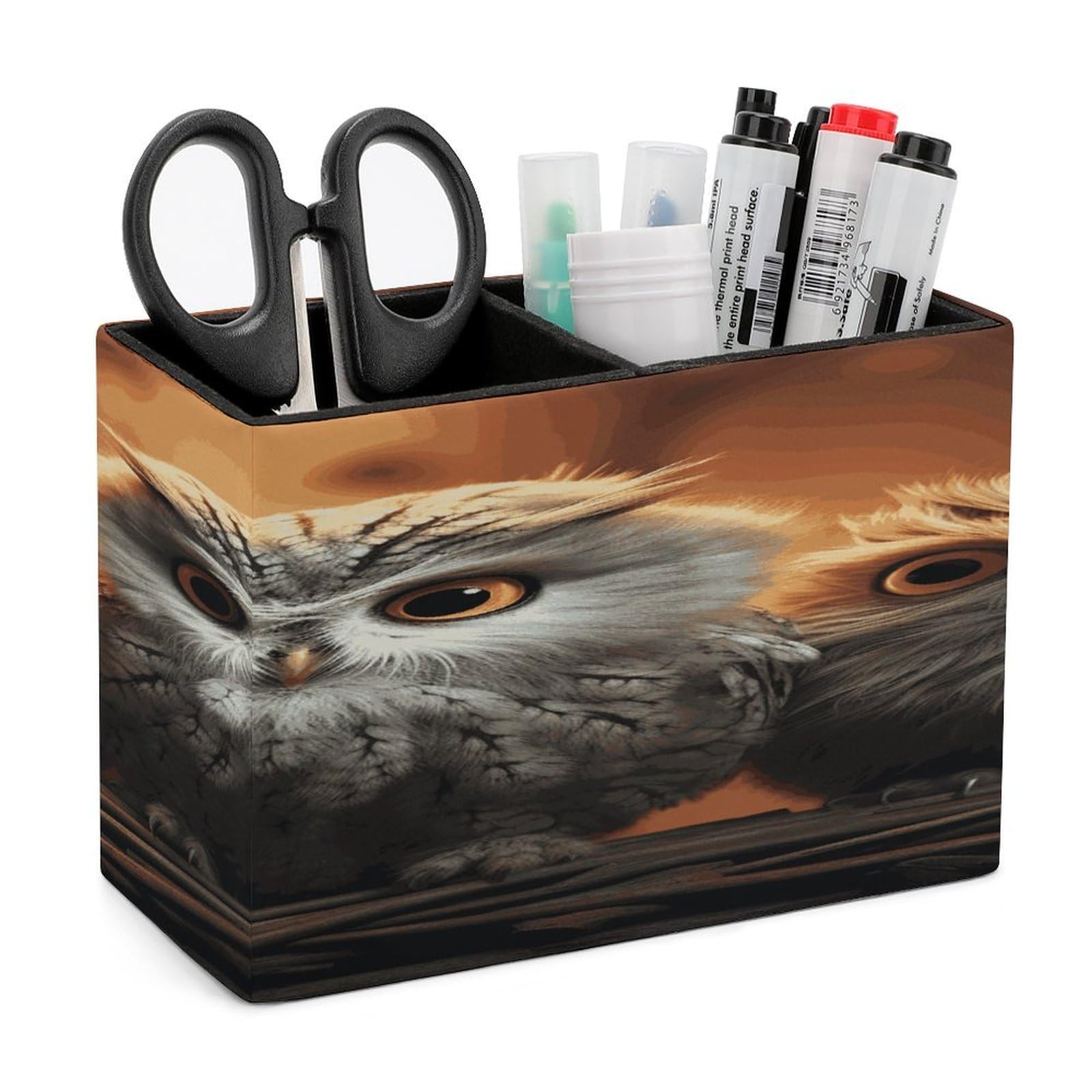 JTREHY Cute Owl Baby Pencil Holder Exquisite Fashion Leather Pen Receptacle Soft High-End Pen Container for Office Home Accessories Or Housewarming Present