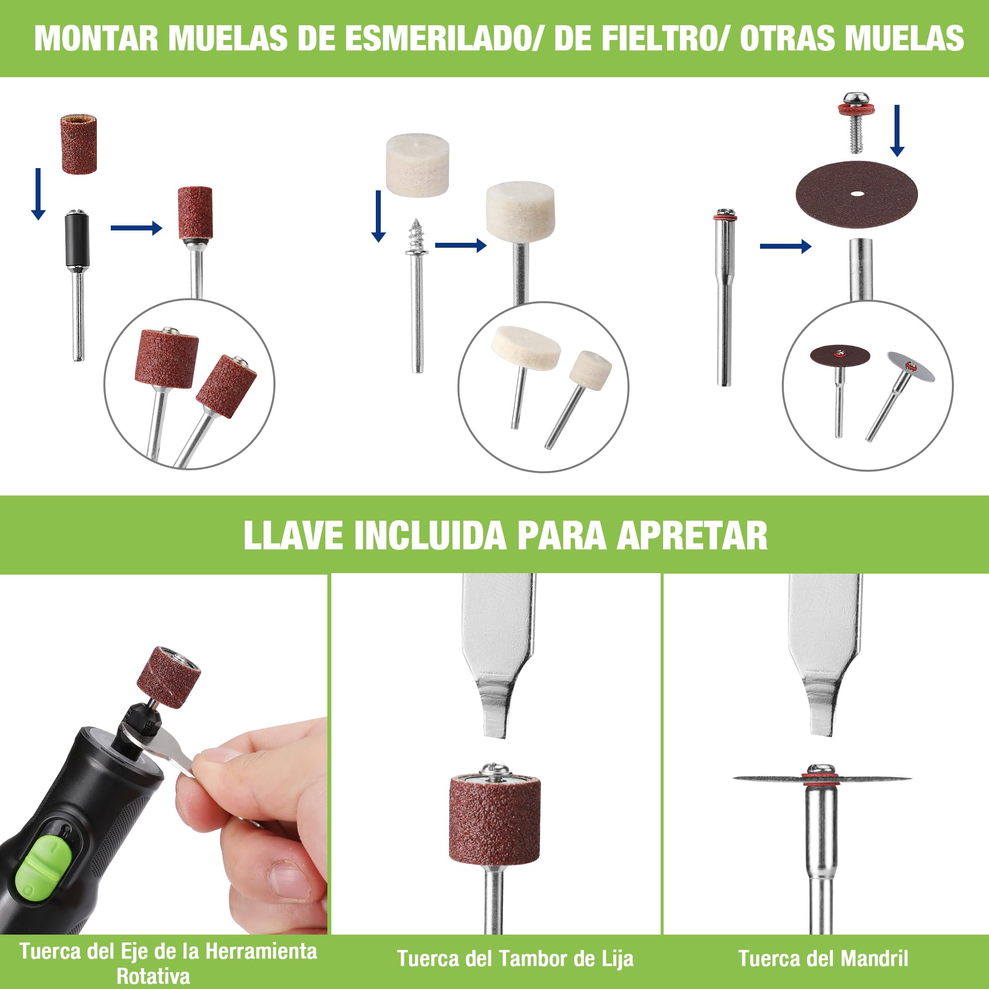 WORKPRO Amoladora Inalámbrica 7,2V, Multiherramienta con 117 Accesorios, Herramienta Rotativa con 6 Velocidades Variables 30000 RPM, Bolsa de Almacenamiento, para Cortar, Esmerilar, Grabar, Perforar | Herramienta Rotativa con 6 Velocidades Variables 30000