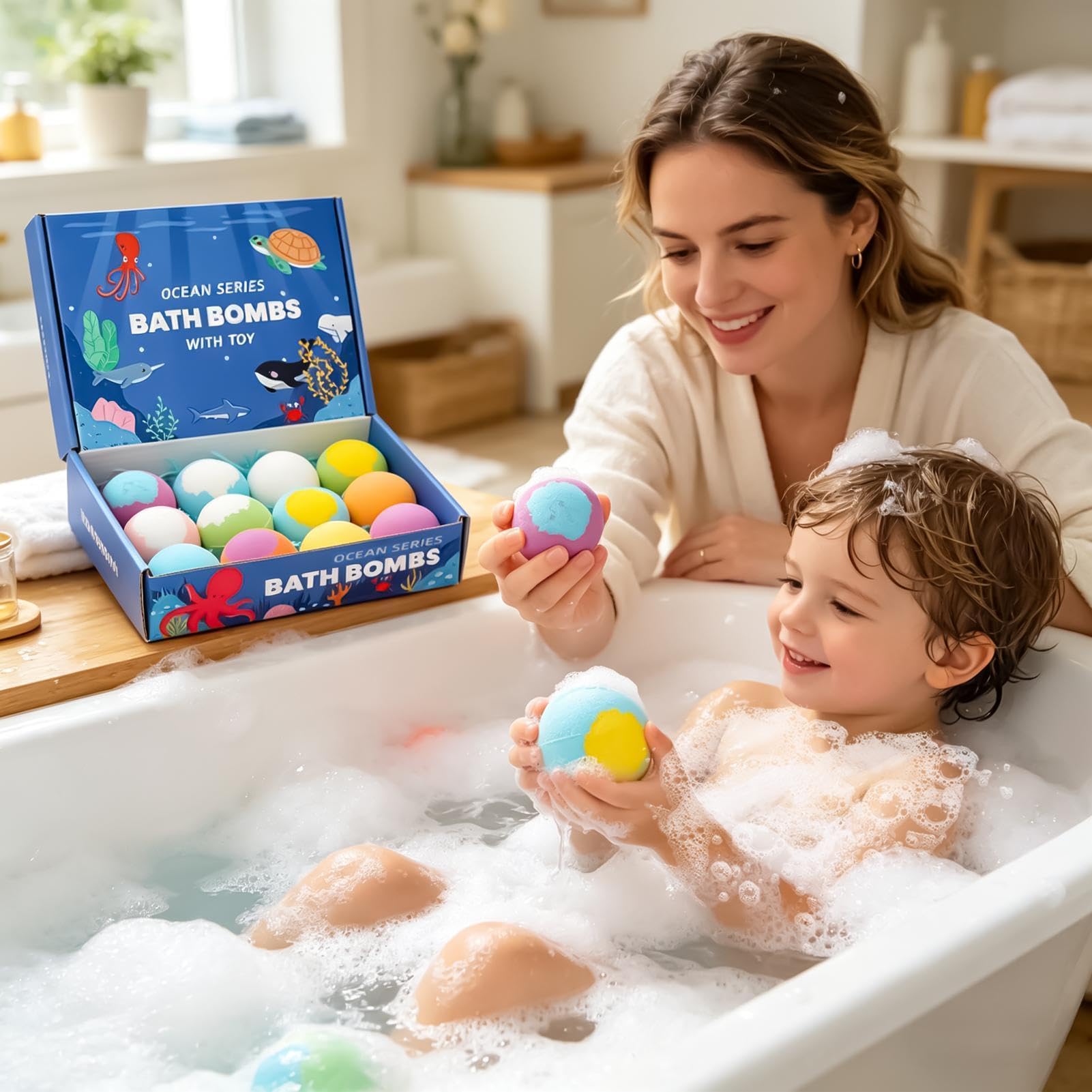 Badebomben Geschenkset mit Spielzeug im Inneren 12 Stück Set Reinigungsbad