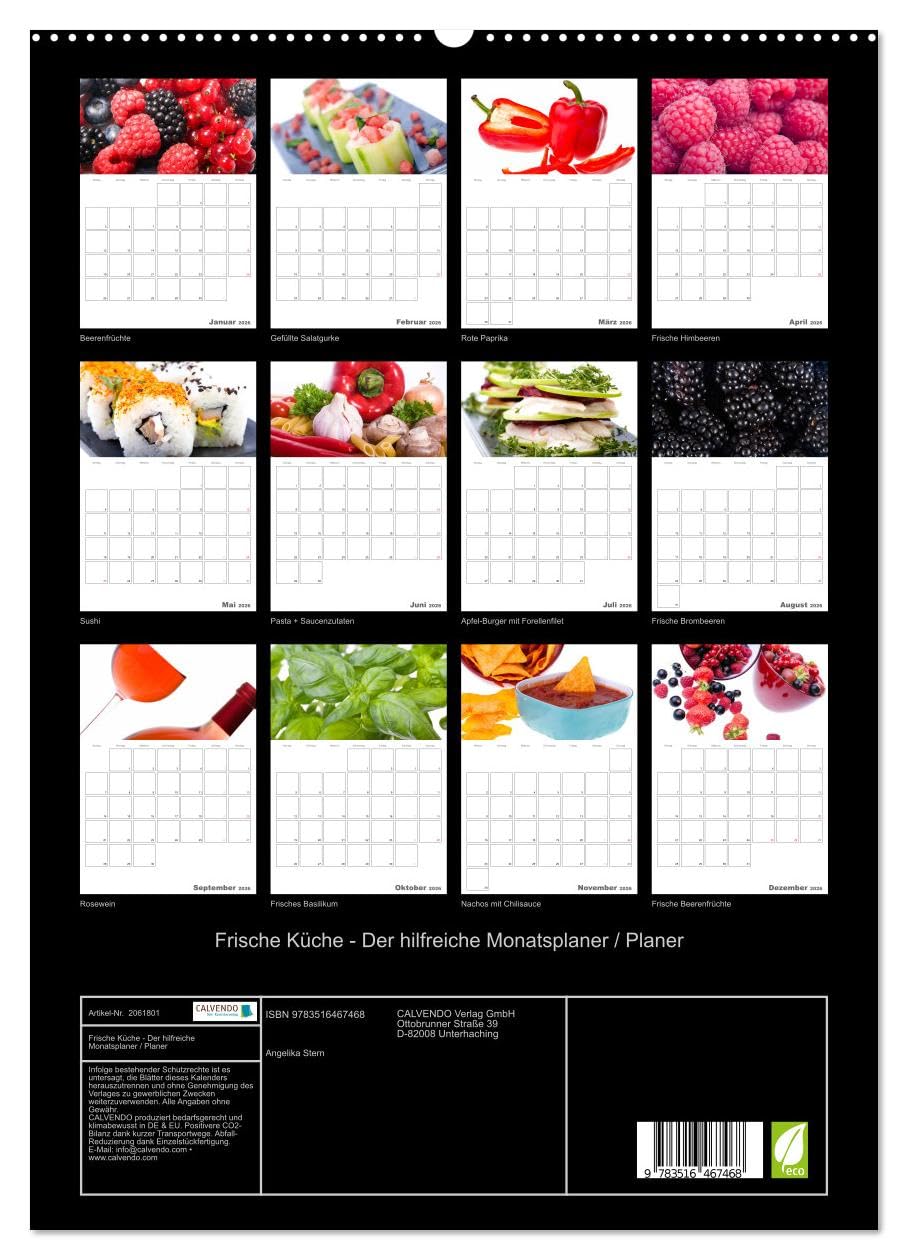 Frische Küche - Der hilfreiche Monatsplaner/Planer (hochwertiger Premium Wandkalender 2026 DIN A2 hoch), Kunstdruck in Hochglanz