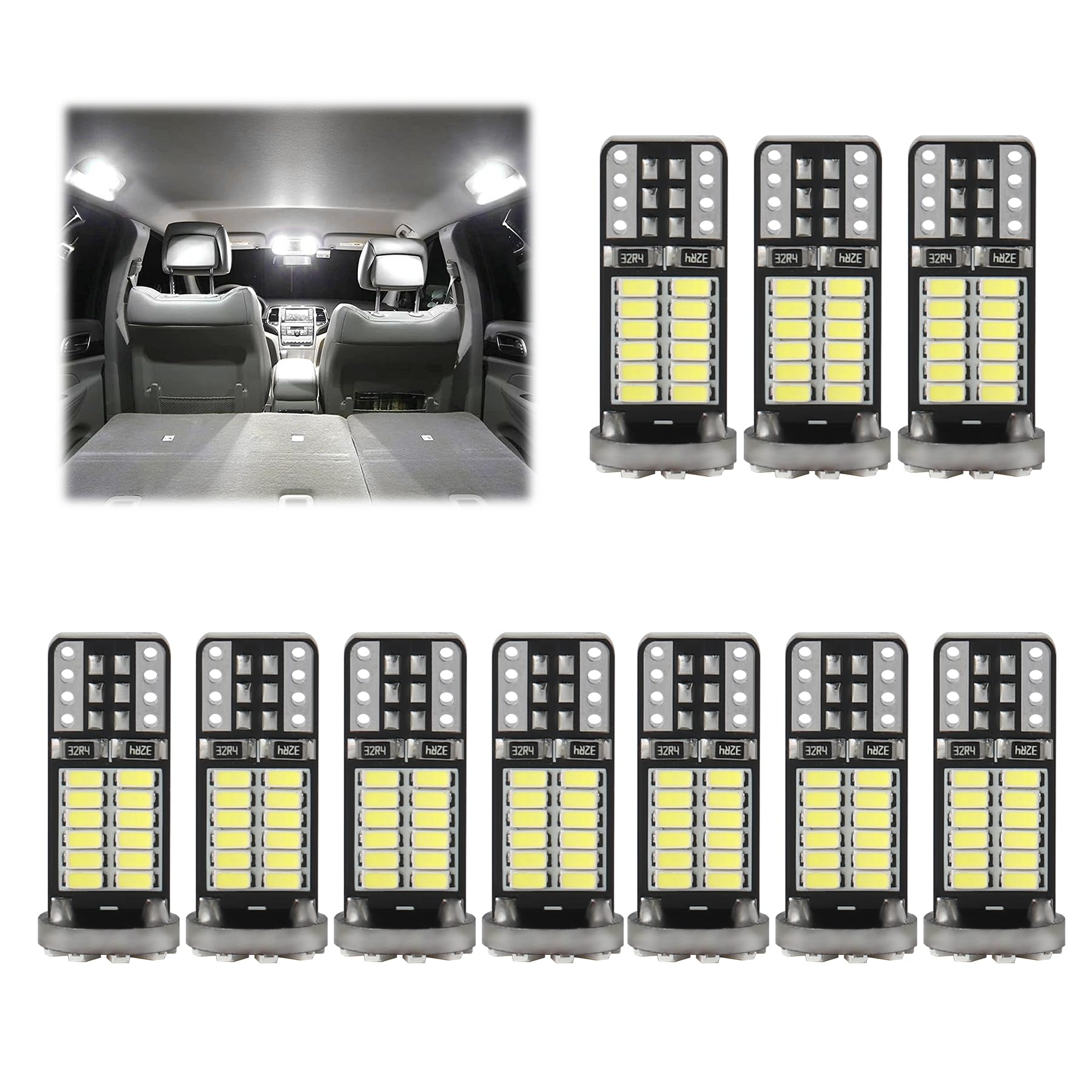 iFunyLED 10Pcs Super Bright 194 T10 168 2825 W5W 34-SMD 3014 Chipsets Replacement LED Bulb for Car Trunk Interior Dome Map Door Courtesy License Plate Lights - Xenon White