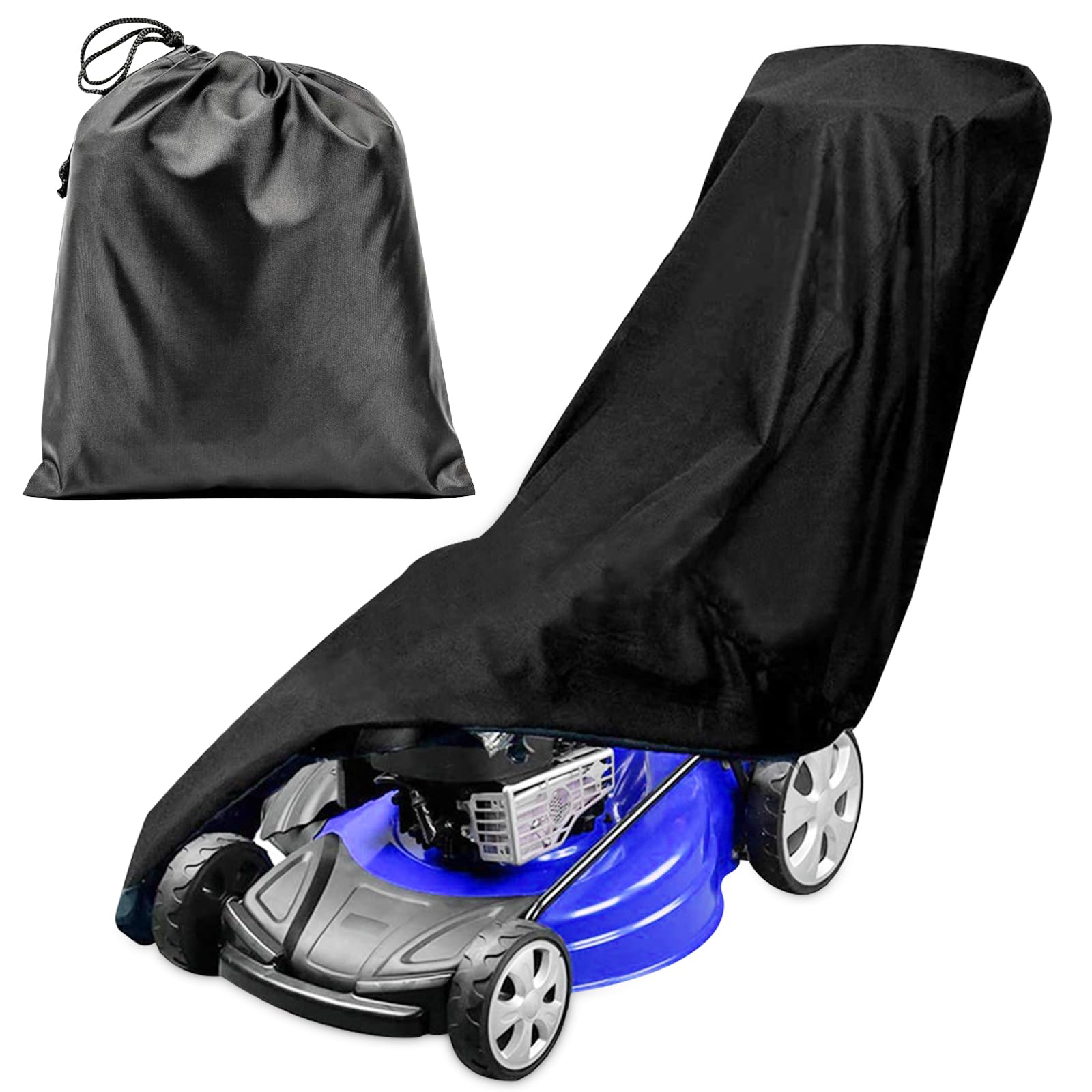 Housse de Tondeuse à Gazon, étanche 210D Oxford avec cordon de serrage et Sac de Rangement,aux intempéries résistant à la déchirure,étanche à la poussière Protection pour Tondeuse