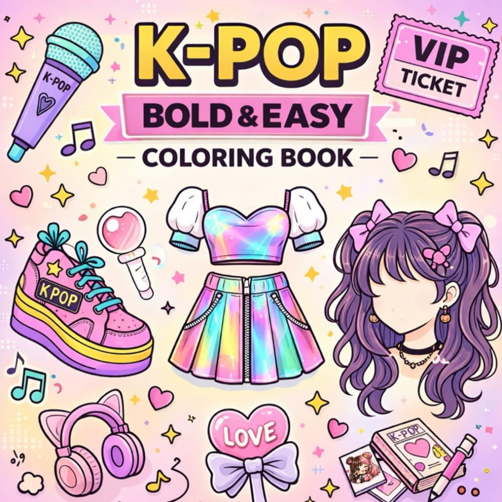 K-Pop Coloring Book: Bold and Easy Coloring Pages for Kids, Teens, and Adults Who Love K-Pop Fashion and Music