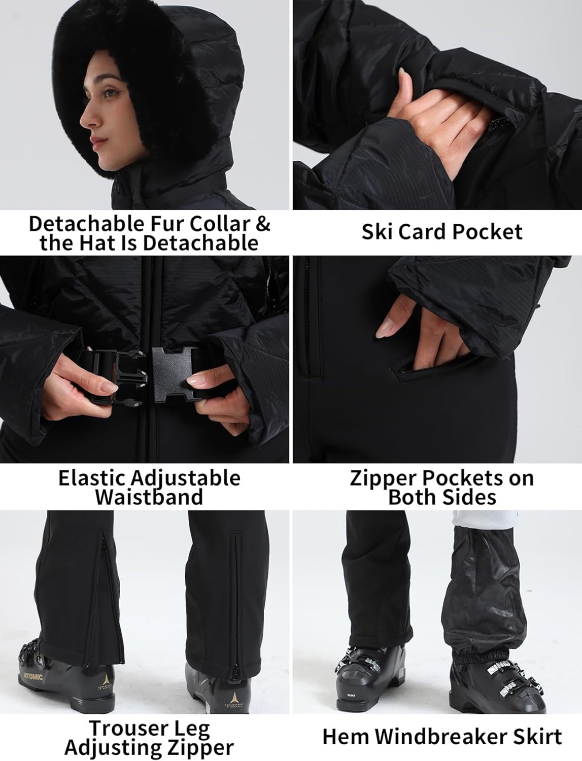 GSOU SNOW Womens Ski Suits Down One Piece Snowsuit Waterproof Snowboard Jumpsuits Winter Ski Outfit - Image 5