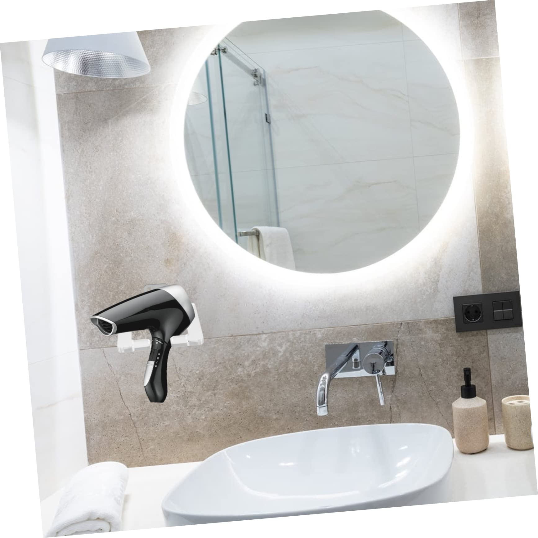 Cabilock 3pezzi Supporto Per Asciugacapelli Da Parete Mensola Salvaspazio Per Phon e Accessori Da Bagno Design Resistente Per Casa e Salone Di Bellezza
