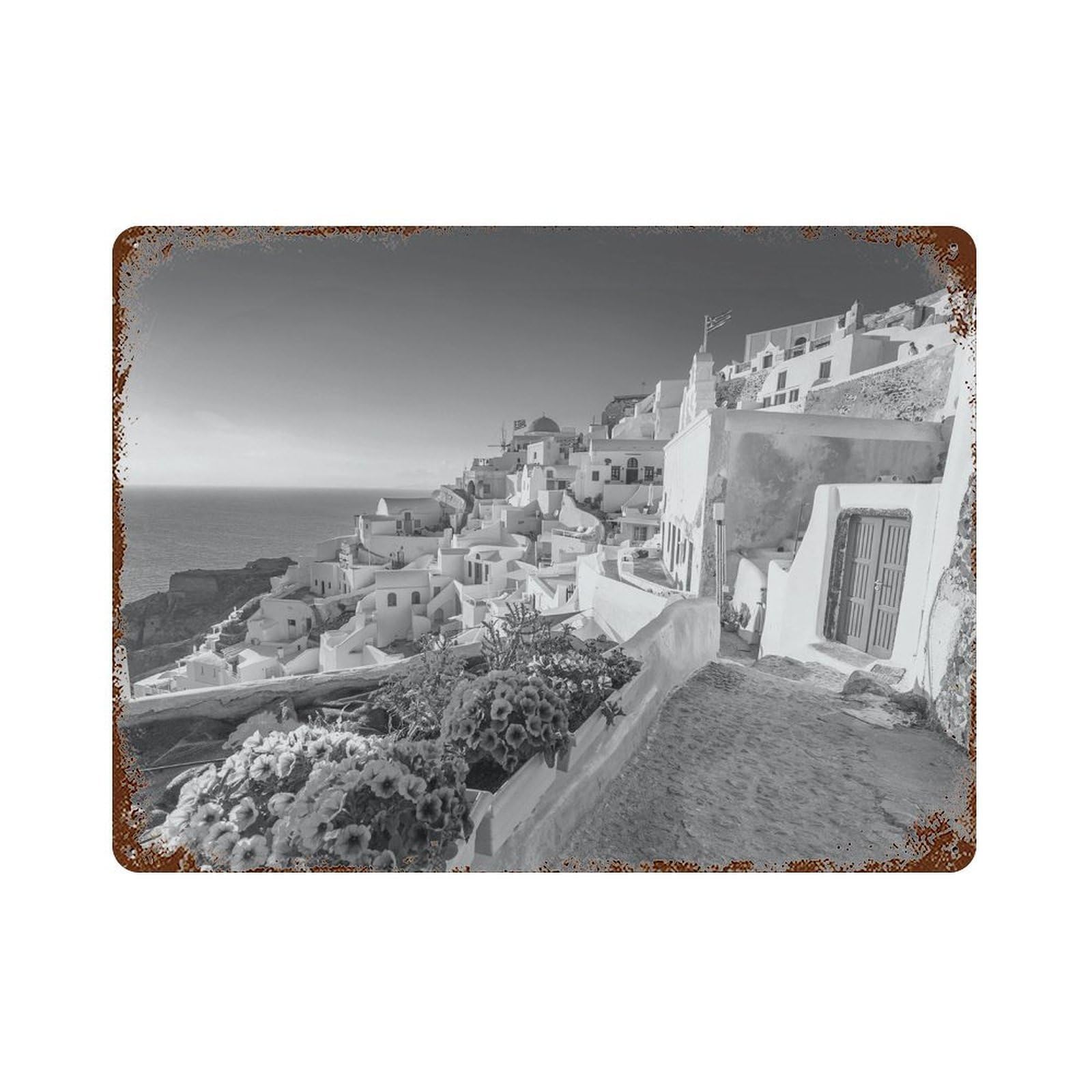 xiaoxiaoshen Black And White Greece Photo Decor Europe Wall Decor Art Metal Tin Poster Modern Home Decor Art Home Bar Shop Decorations Vintage Sign 30x40cm