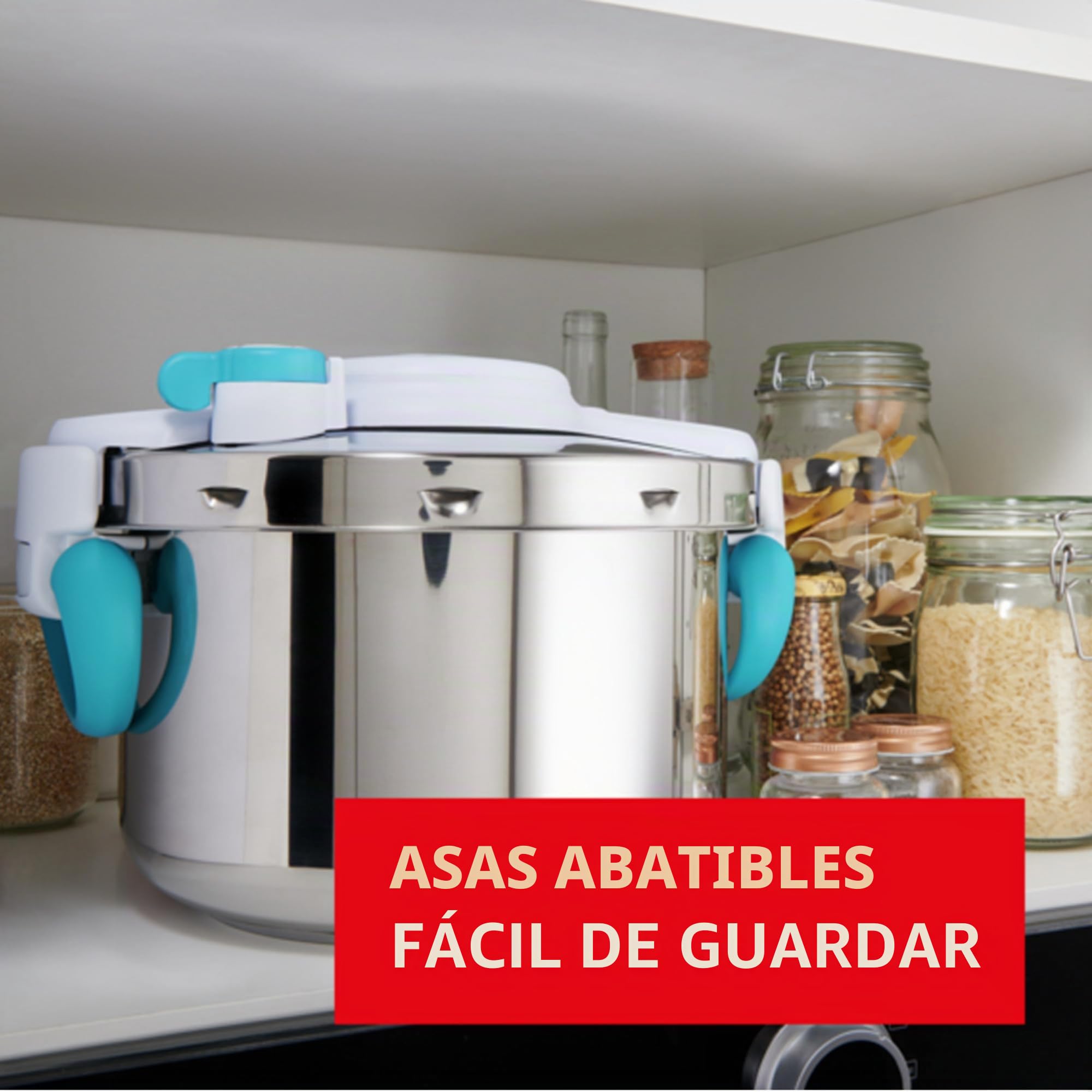 Seb 6 L Pressure Cooker, Induction, Stainless Steel Pressure Cooker, Plegable Handles, 100 Recipe Booklet, Made in France, ClipsoMinut'easy+ Blue P4900716