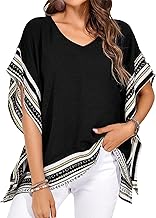 Women's Casual V Neck Floral Tops Batwing Sleeve Blouse Loose Fitting Shirts Boho Flowy Side Slit Tees