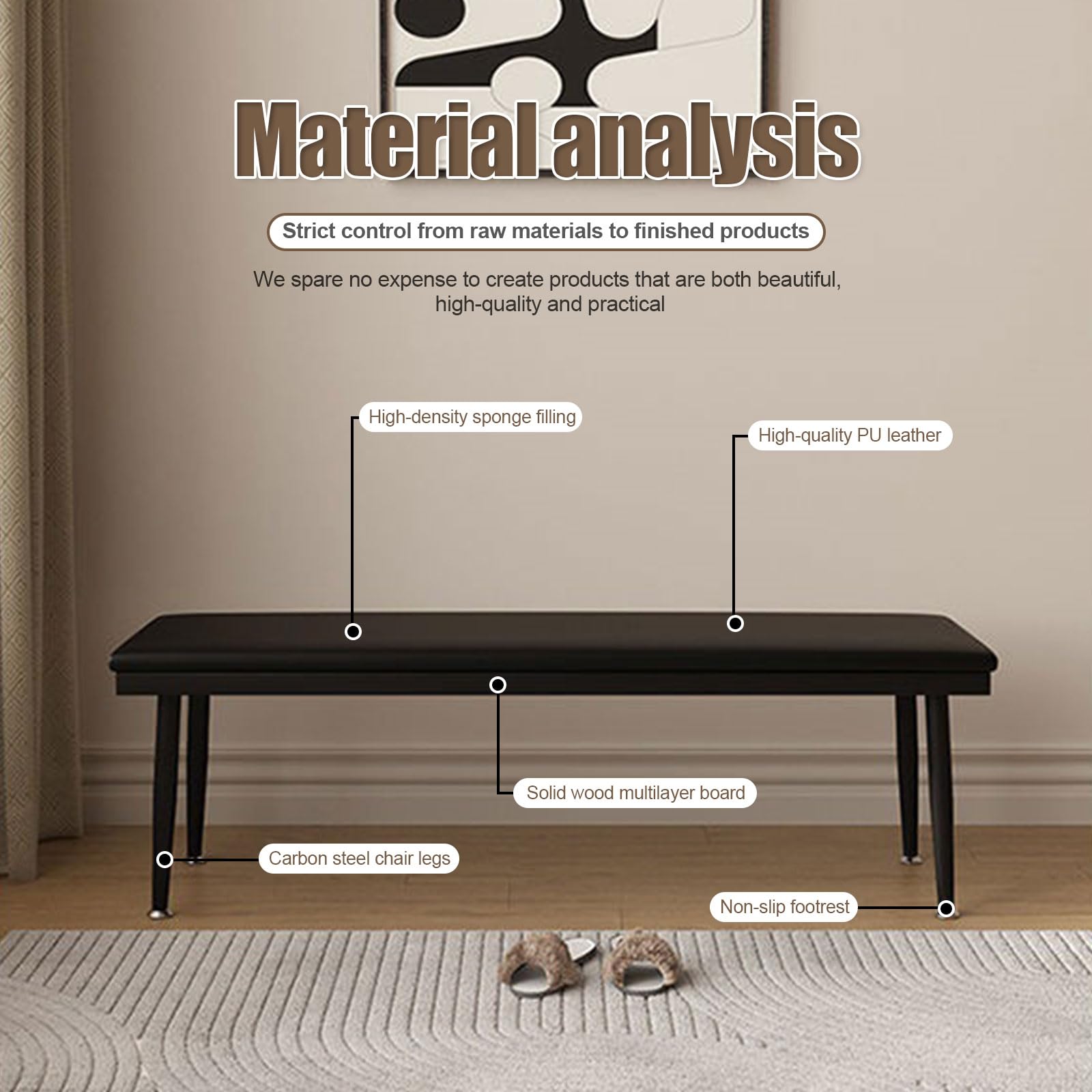 Moderne Leder-Eingangsbank, gepolsterter Schuhwechselsitz für Eingang, Wohnzimmer, Nachttisch, einfache Montage, minimalistisches Design, 32,8 x 41,9 x 60,9 cm