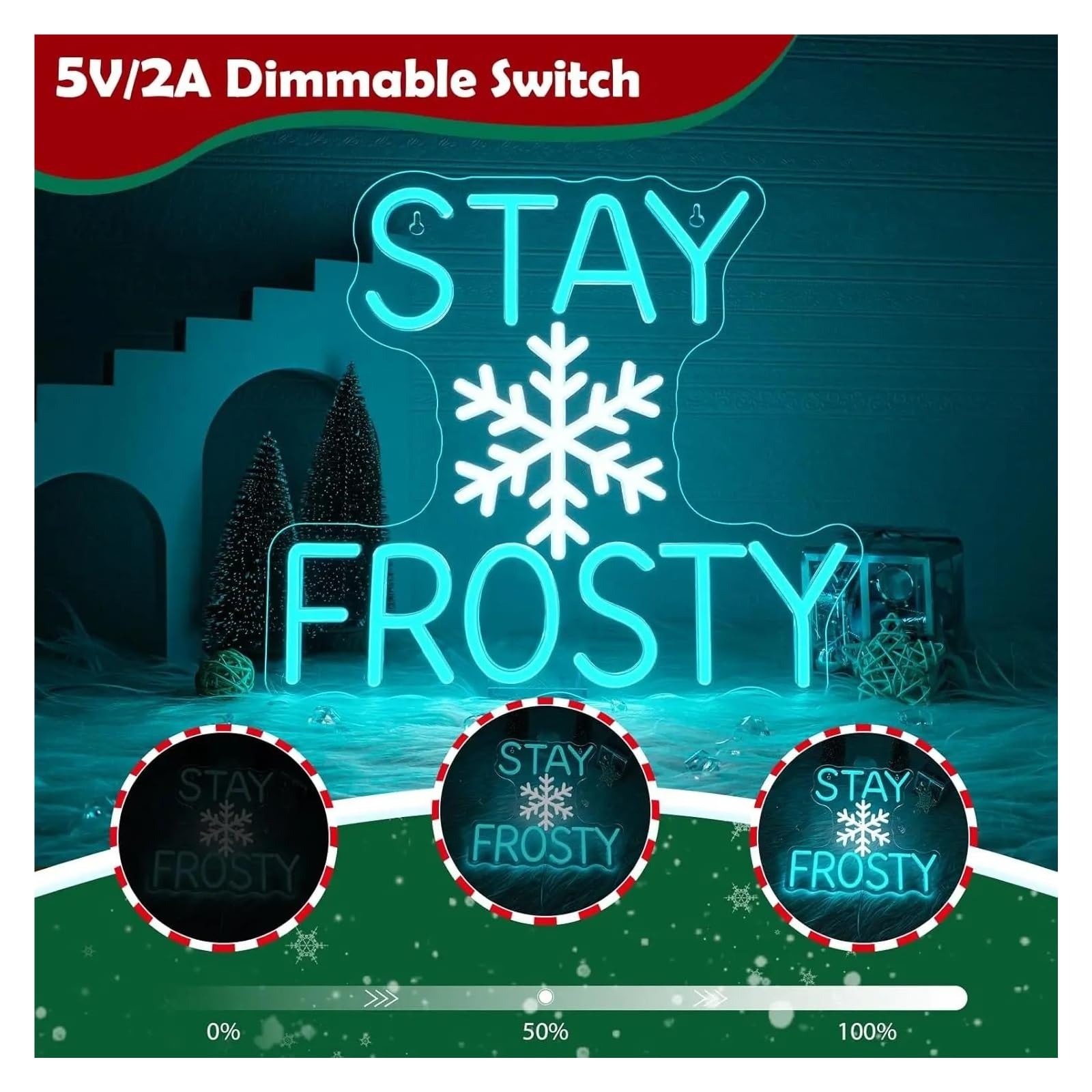 Wiszące neony artystyczne Neon Stay Frosty Śnieżynka Światło LED USB Ściemnialna Do Baru Śnieżnego Impreza Sypialnia Domek Prezentacja Dekoracja Urodzinowa 35cmx32cm