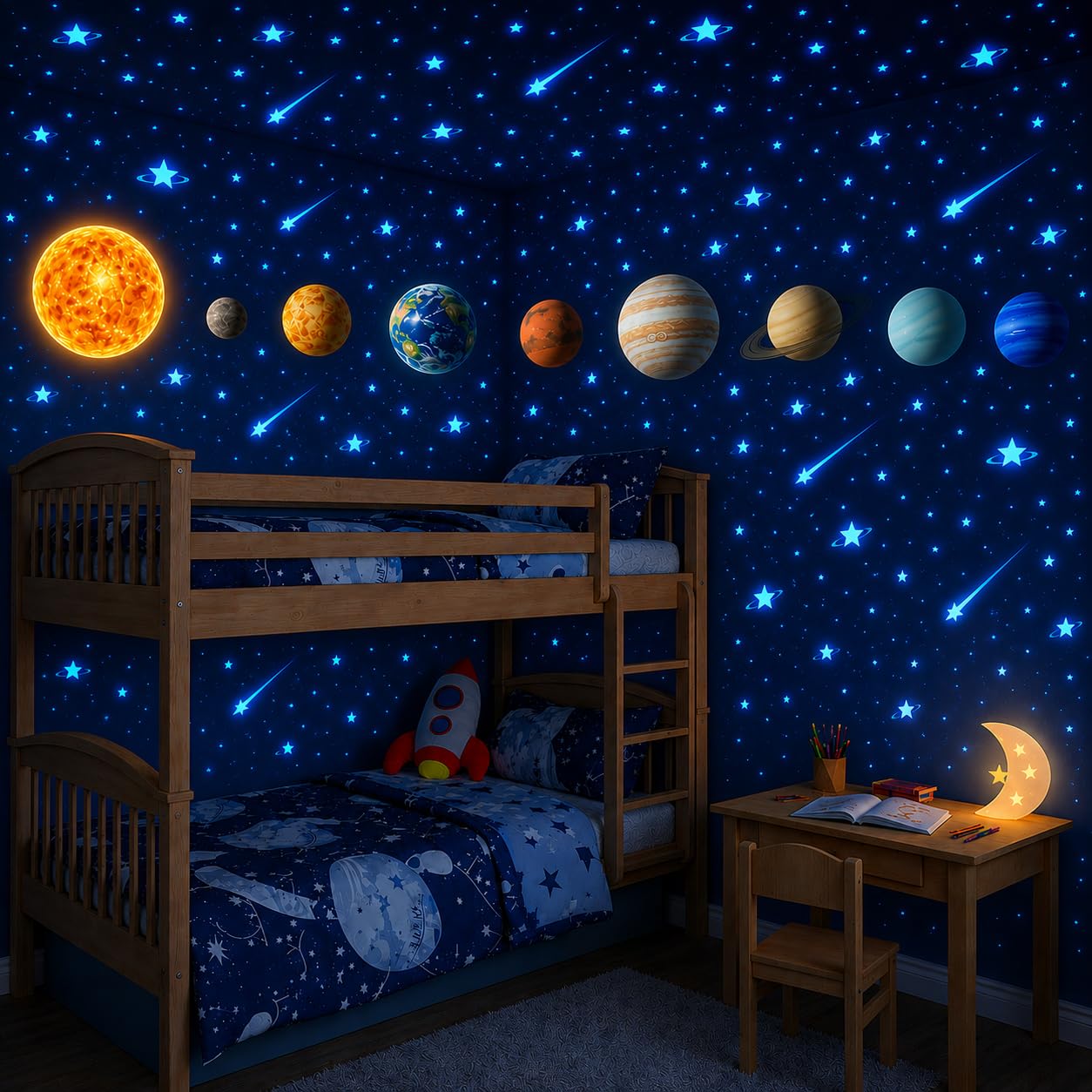 Estrellas y planetas que brillan en la oscuridad, calcomanías de pared brillantes del sistema solar, calcomanías de techo brillantes para dormitorio de niños, cualquier habitación, decoración de