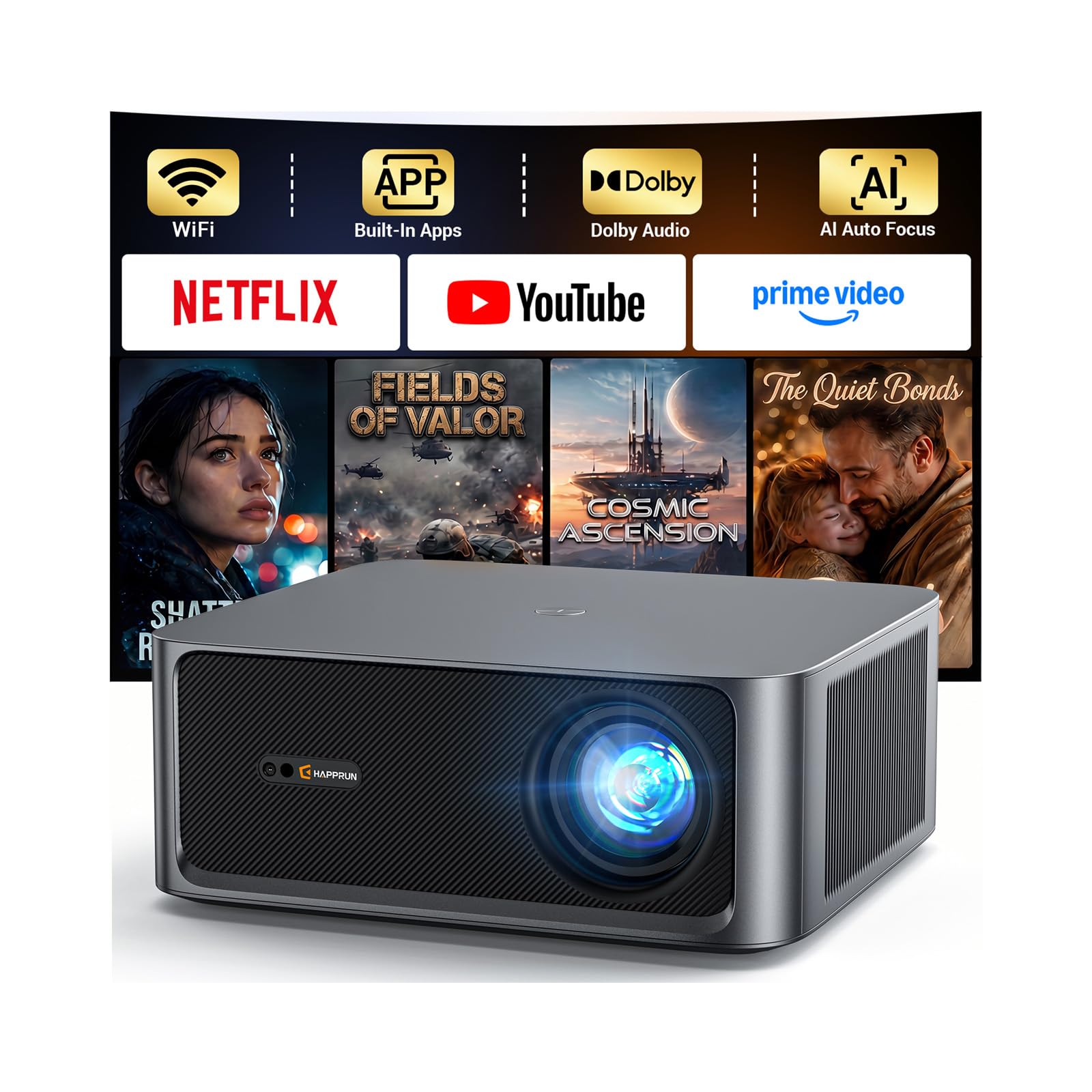 Photo 1 of HAPPRUN Outdoor Projector | 3000 ANSI Lumens | Built-in Apps