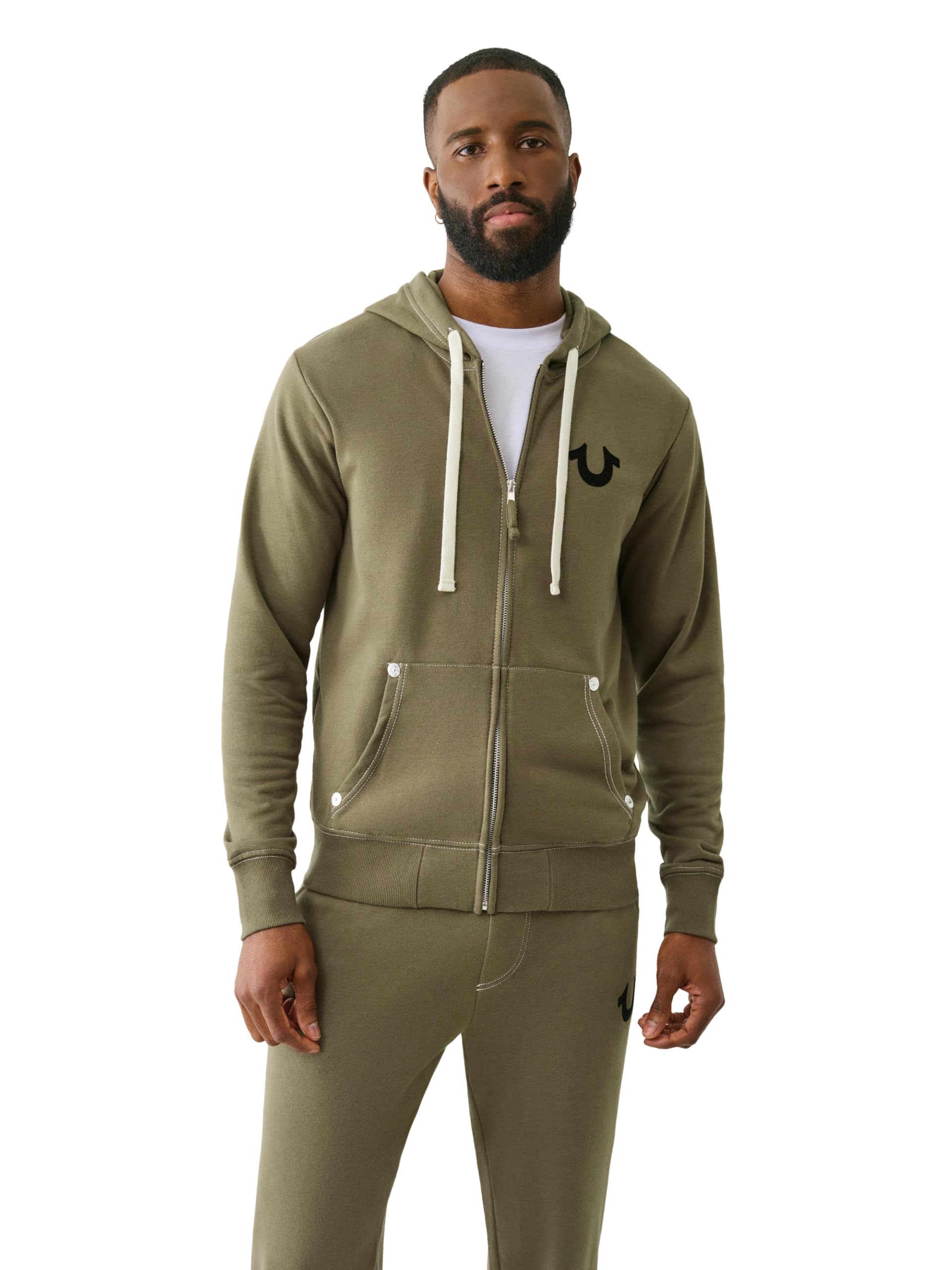 True Religion Men's Buddha Logo Zip Hoodie Sweatshirt, Kalamata, XL