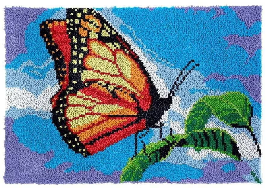 Latch Hook Kit for Adults & Kids Complete DIY Rug Making Craft Kits with Yarn & Canvas and Crochet Needle, Adult Craft Kits for Women, Relaxing Home Art Project - Butterfly and Leaves 50x38cm — image 1