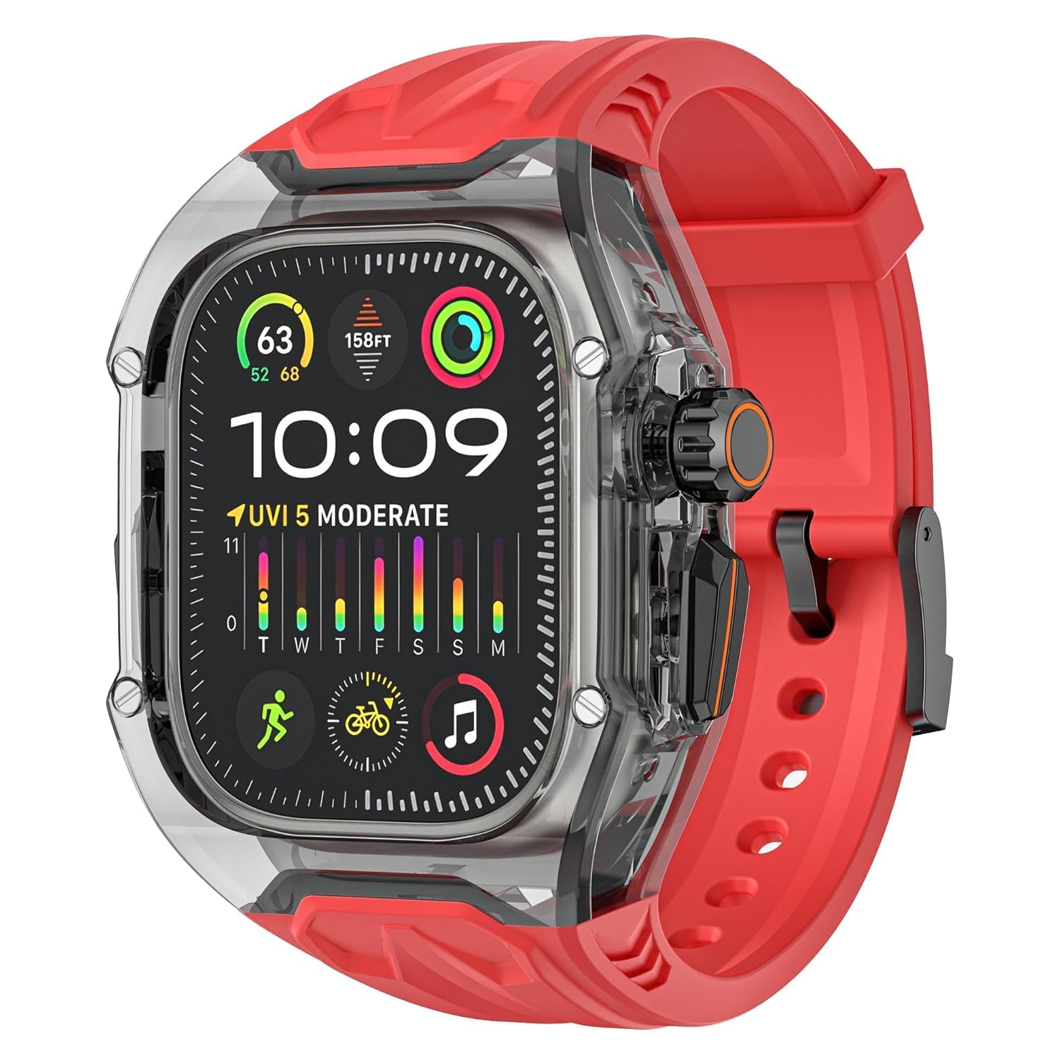 FENSIR® Clear Heavy Duty Watch Case Band Compatible with Apple iWatch Series (Red, 49mm)