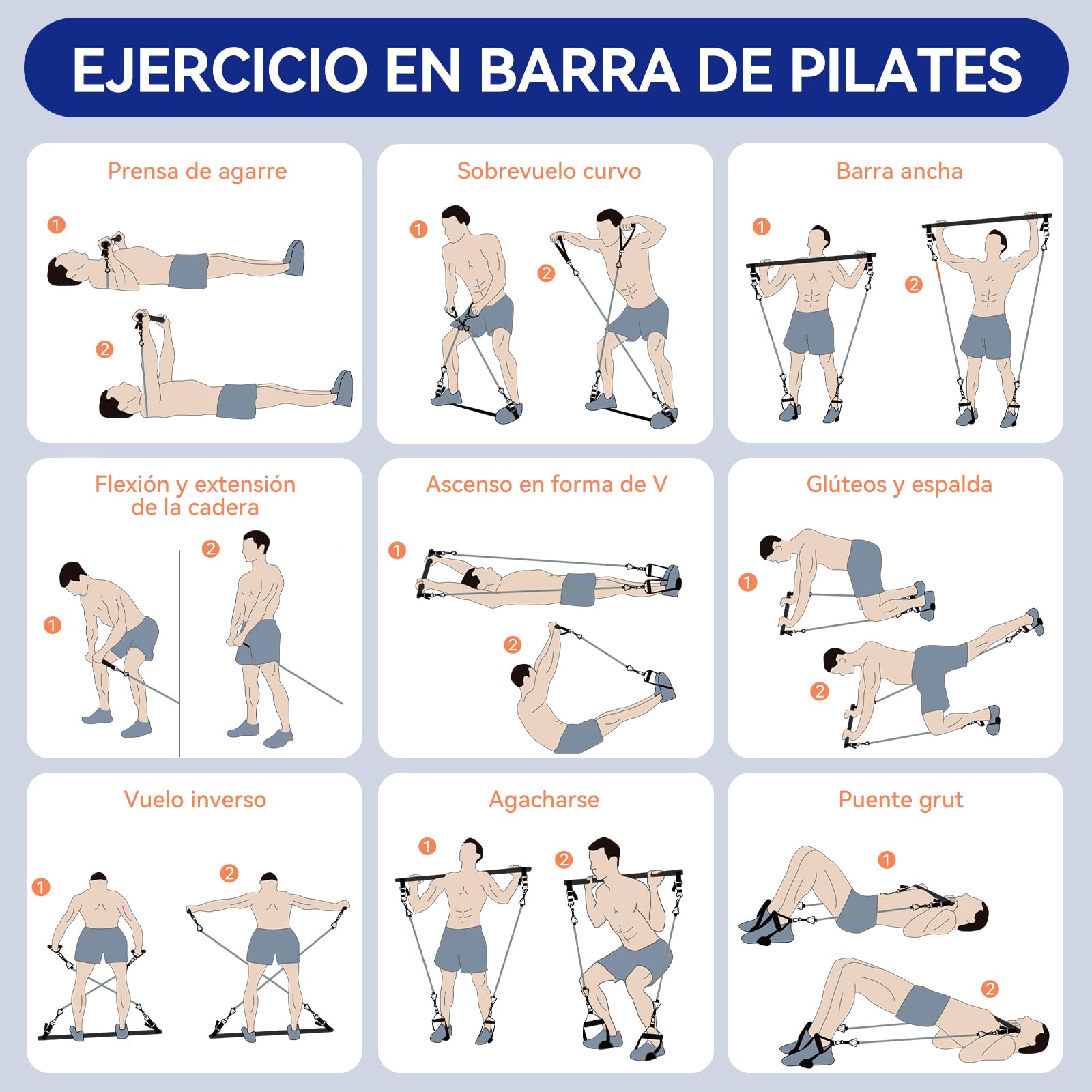 Barra de Pilates, ALongSong Barra Pilates Hecha de Hierro con Bandas de Resistencia de Tubo de Látex Natural(40-180lbs), Gomas Elasticas Musculacion para Gimnasio En Casa, Navidad