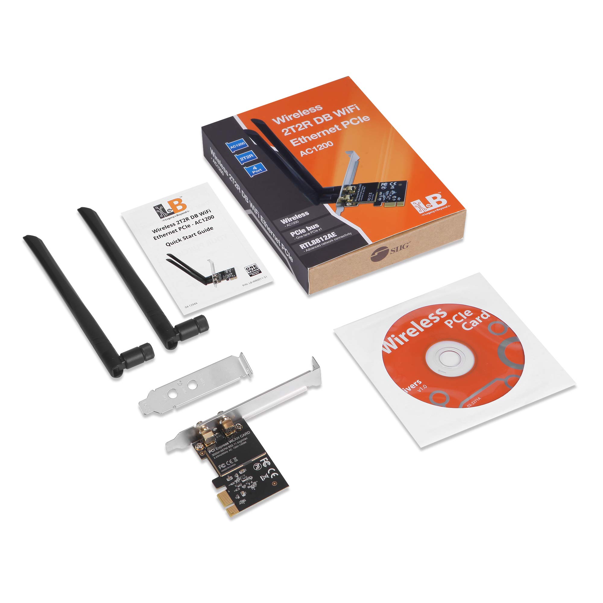 SIIG Carte PCIe sans fil 2T2R double bande WiFi Ethernet PCIe – AC1200, carte réseau WiFi, PCIe 2.0 x1 vers 2T2R 2.4G/5G double bande sans fil, 802.11ac, RTL8812AE, pour Windows 10/8.1/7, LB-WR0011-S1