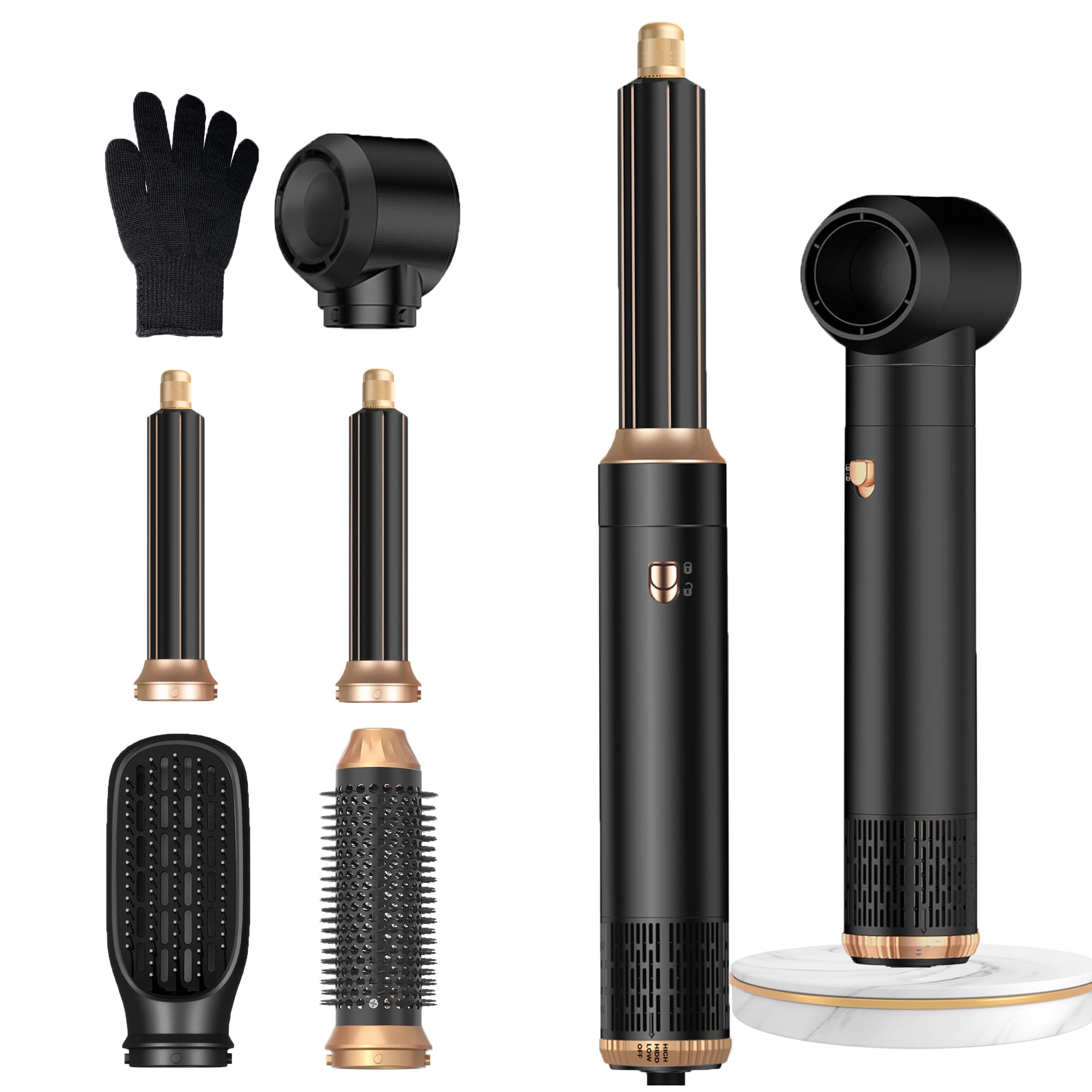 Hairstyler Set, 5 in 1 Air styler, Negativ Lonen Haarstyler mit Lockenstab automatisch, Air Styler Thermal Brush Haartrockner