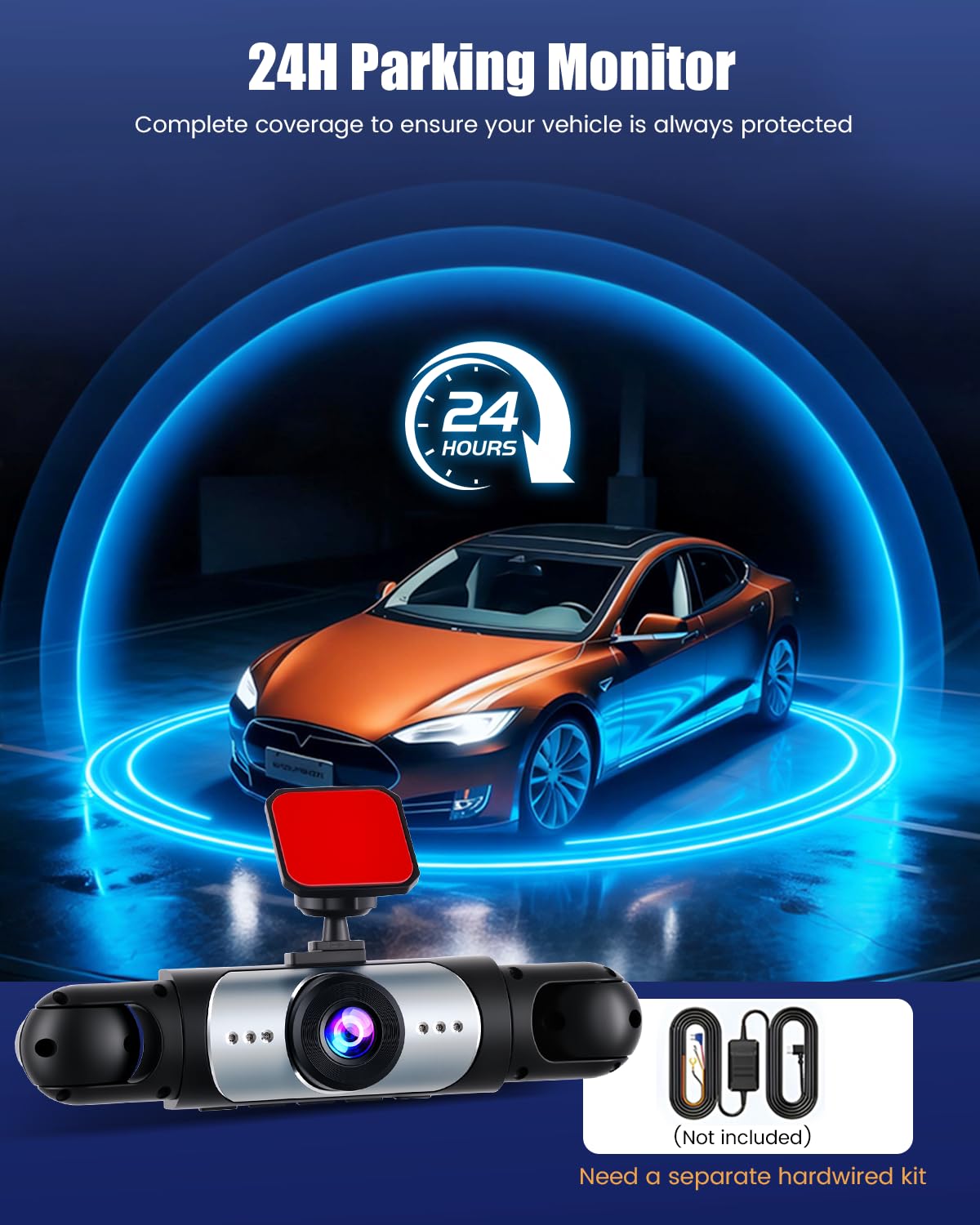 4-kanałowa kamera Dash Cam, 360° 1080P przednia kamera samochodowa z tyłu, ekran 3,16 cala, karta SD 64G, nagrywanie w pętli noktowizor szeroki kąt 150°, wykrywanie ruchu