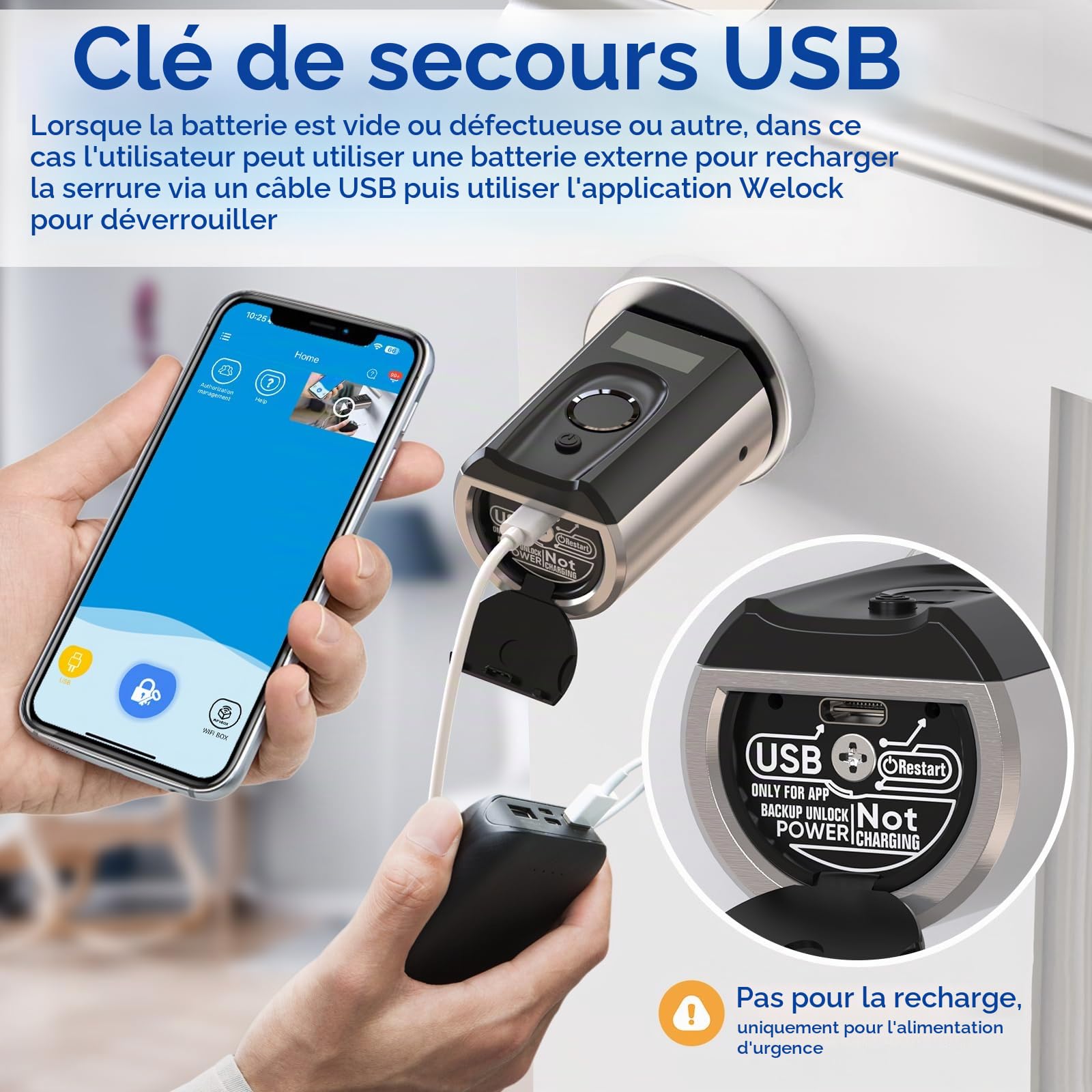 RUILON Touch41 Serrure Empreinte Digitale avec 1 WIFIBOX 3 Cartes RFID | 40x30 Serrure connectée biometrique, IP65, Commande à distance, Intelligente, Portes 50-100 mm, Chambre Maison Bureau