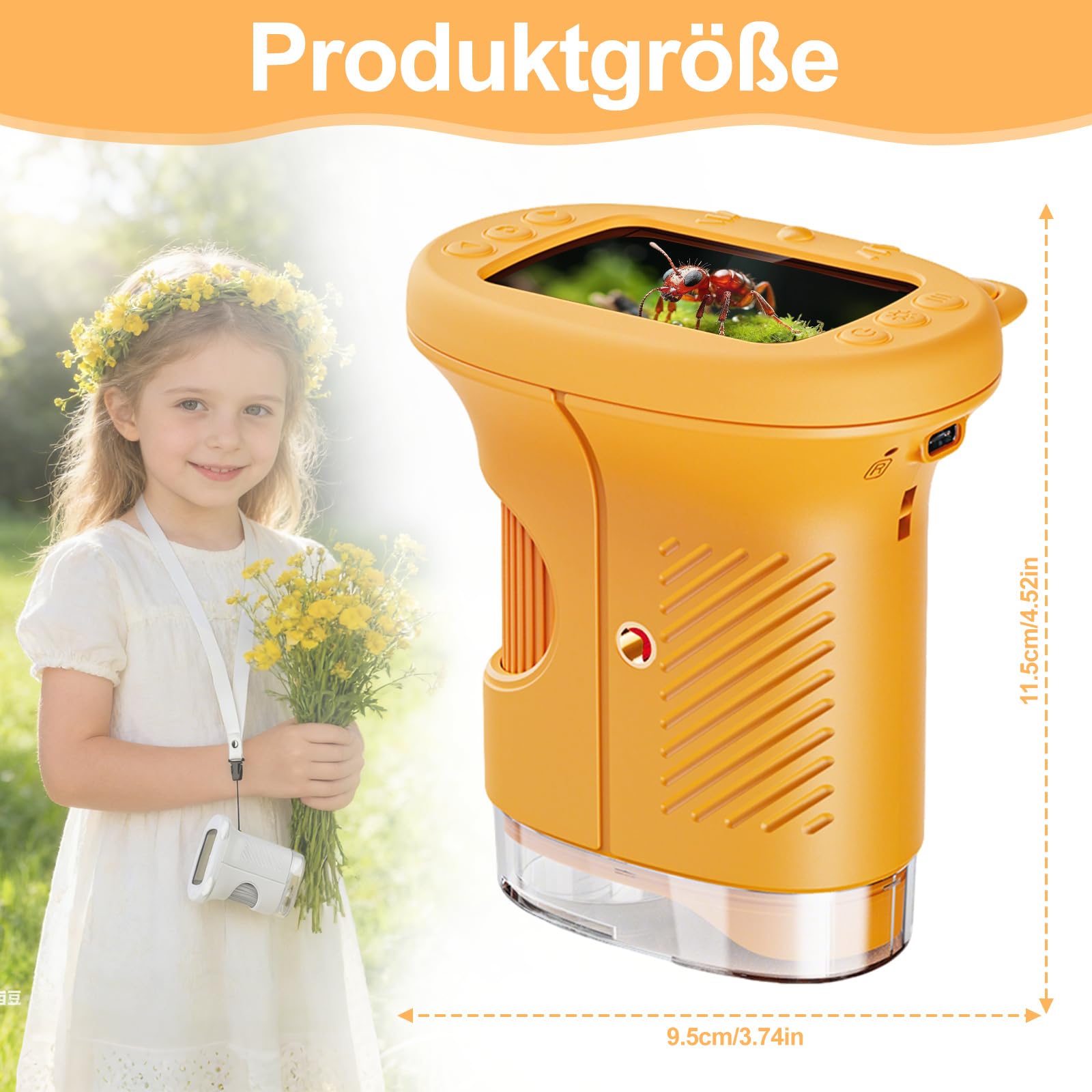 1000x Mikroskop für Kinder Handheld Digitales, Kinder Mikroskop mit 2,0'' IPS Bildschirm, Tragbares Mini Mikroskop für Outdoor Entdeckung, STEM Lernspielzeug, Geschenk für Jungen und Mädchen 4–12