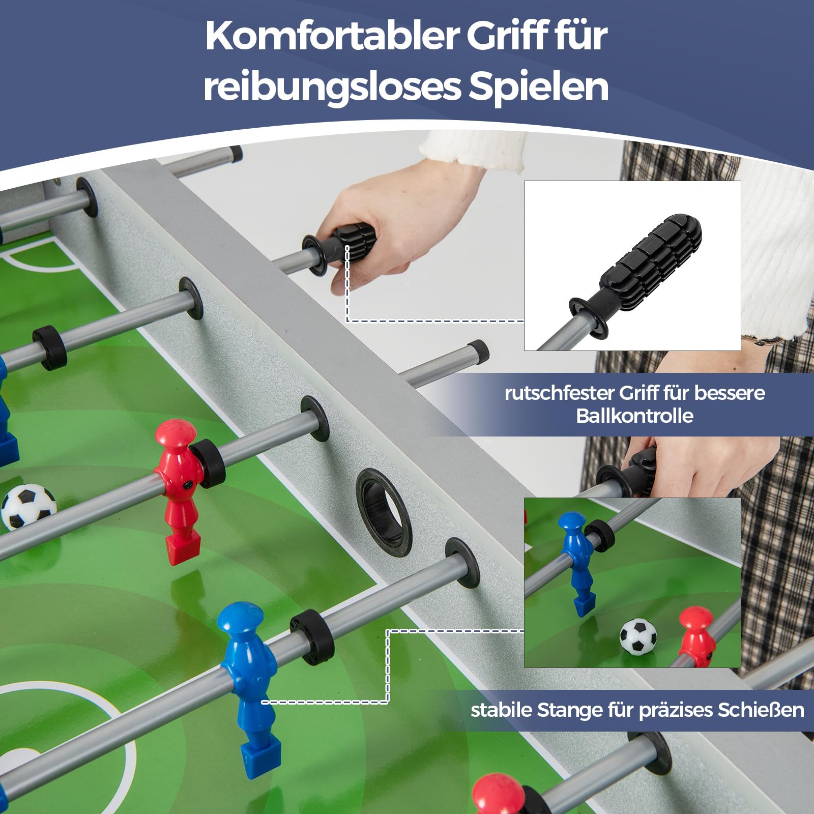 COSTWAY Tischkicker Kinder, Kickertisch aus Holz, Tischfussball mit 2 Fußbällen & 18 Spielern, Fußballtisch Spieltisch für Kinder, Erwachsene, 94,5 x 53,5 x 76,5 cm
