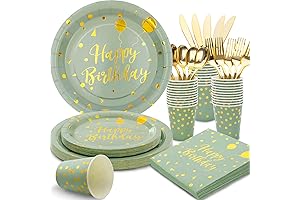 175 Piece Sage Green Birthday Party Supplies