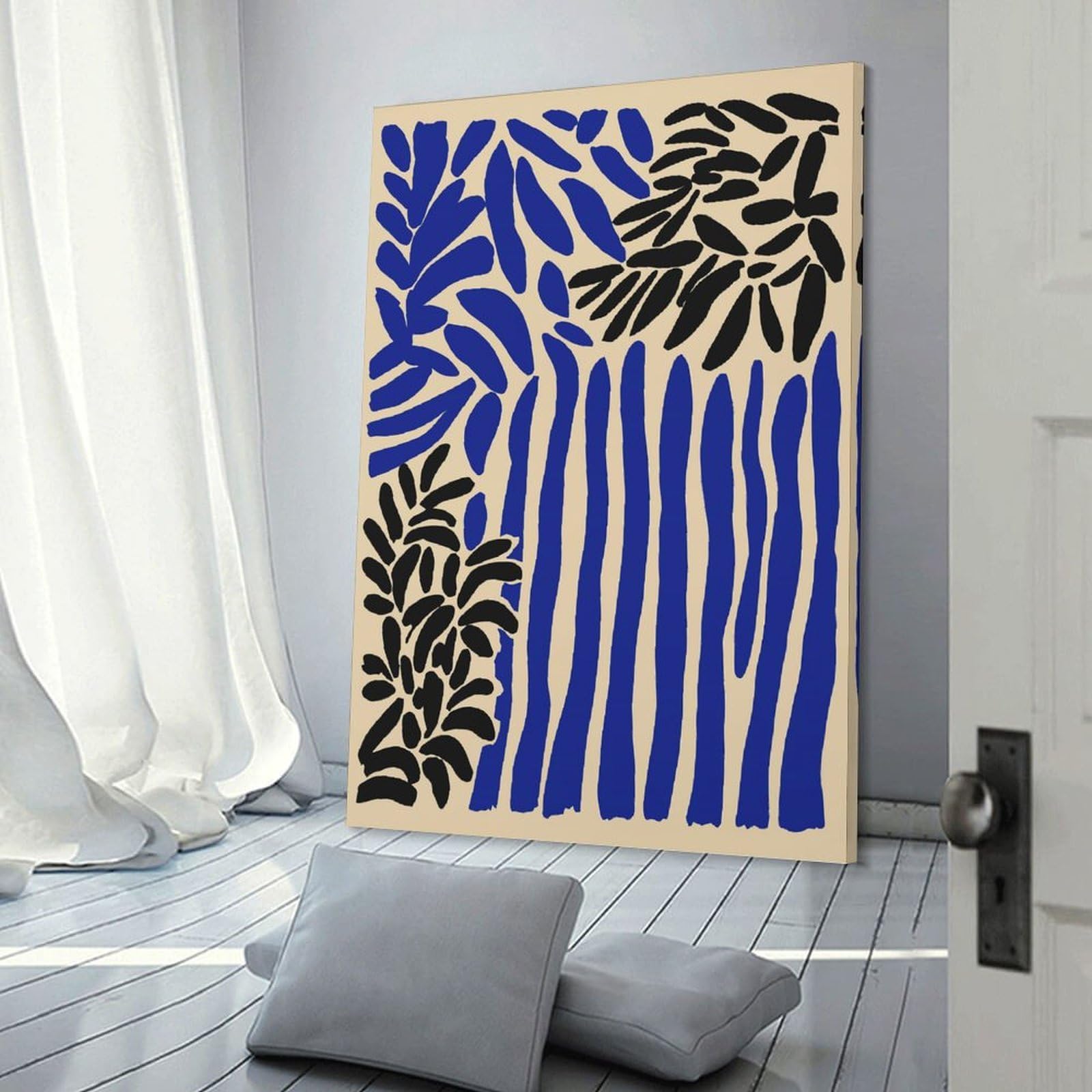 Junmoney Abstract Blue And Black Botanical Art Canvas Wall Picture, 16x24inch(40x60cm), for Bedroom Walls, Guest Spaces Or Lounges, Stylish Decor for A Restful Room Update
