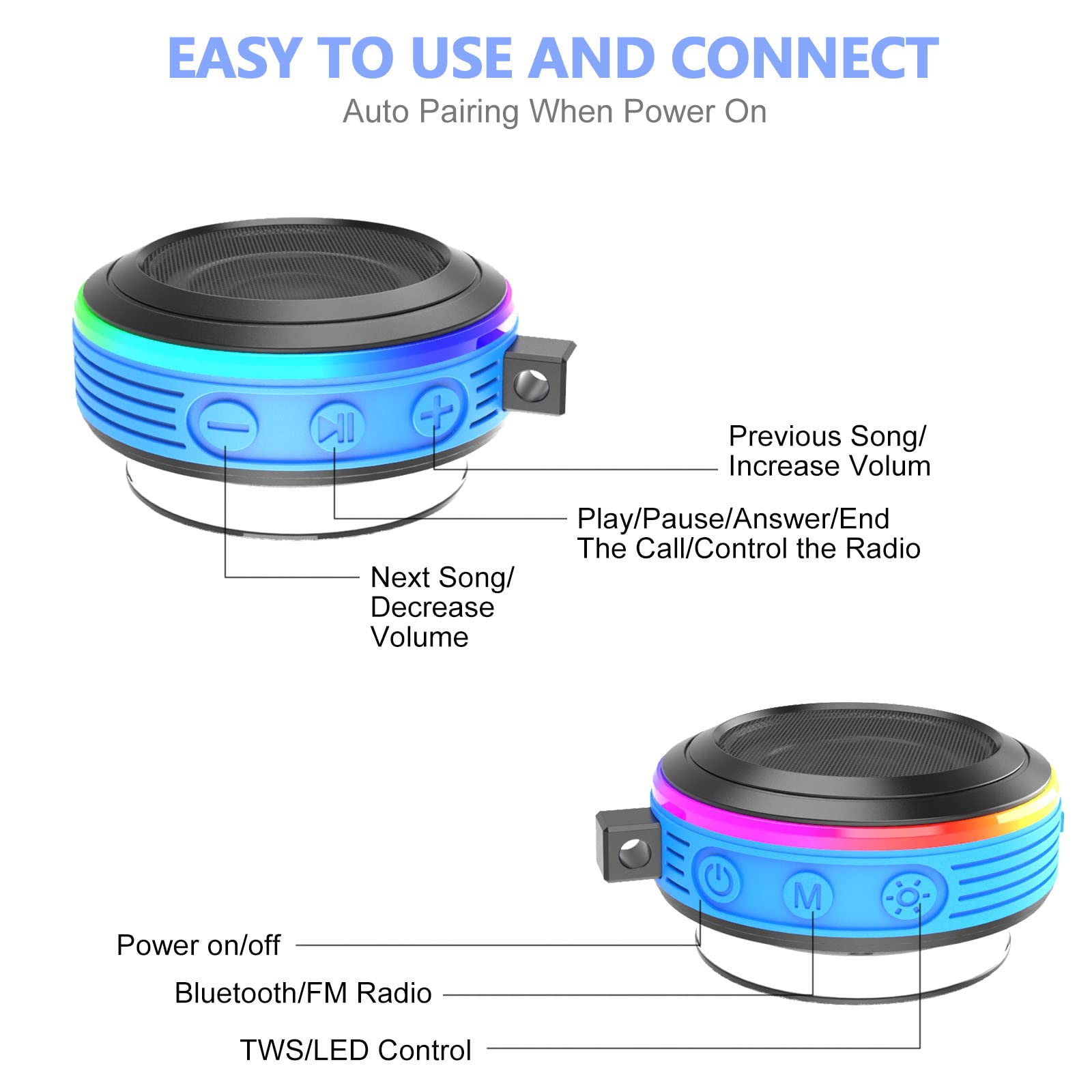 Artículo Caliente Altavoz LED Bluetooth Ducha En El Cuarto De Baño