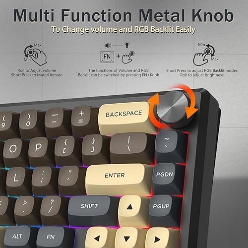 Miniatura 6 de Redragon Teclado mecánico inalámbrico 60% para juegos, carcasa de aluminio completa, Bluetooth2.4GHzUSB-C, sonido cremoso, luz RGB, perilla de