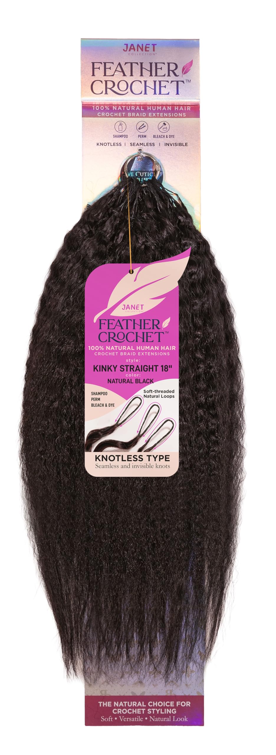 Janet Collection Human Hair Crochet Braids Feather Crochet Kinky Straight 18"(50g/40 Strands) (NATURAL BLACK)
