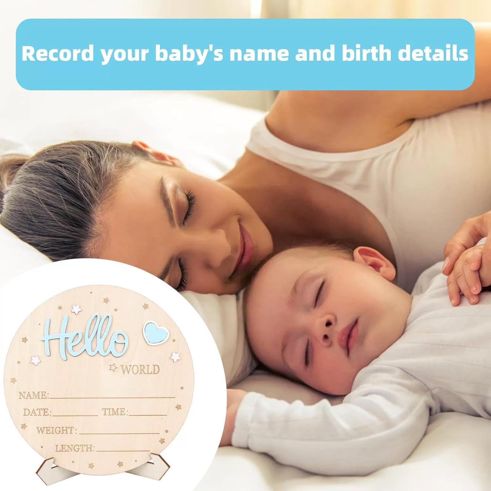 Plaque Annonce Bébé « Bonjour Monde » en Bois Bleu, Carte du Monde pour Pronostic de Naissance, Accessoire Décoration Chambre Bébé pour Baby Shower ou Naissance à l’Hôpital