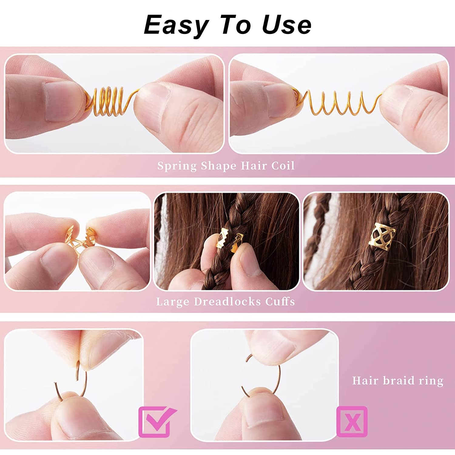 176 Stück Haarschmuck Für Dreads & Zöpfe – Metall-Manschetten, Perlen, Spangen, In Gold & Silber