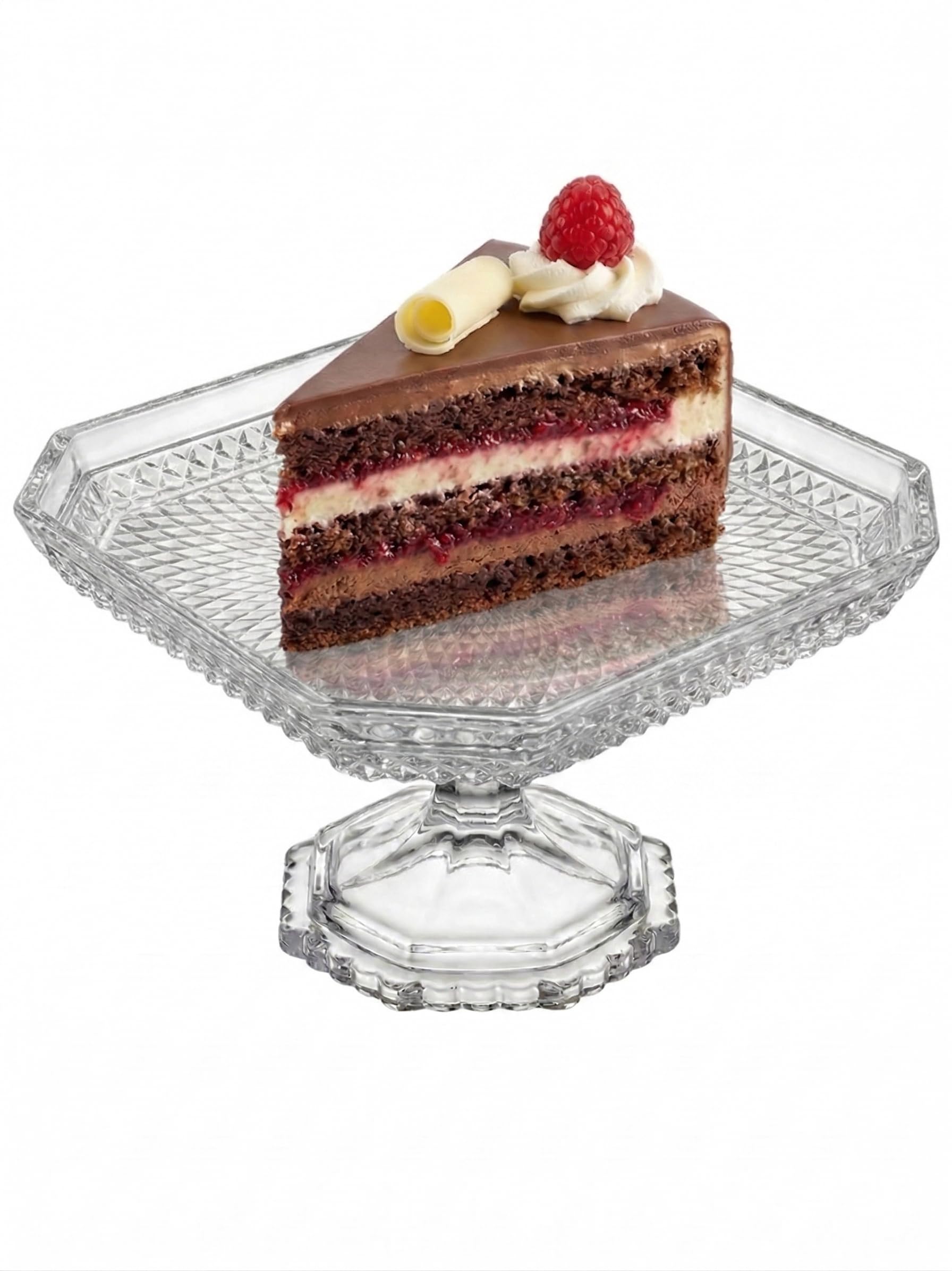 OCEANO Alzata per Torta in Vetro Trasparente con Piedistallo Alzatina Elegante per Dolci, Pasticceria e Finger Food Piatto da Portata Vintage con Base Ottagonale per Matrimoni e Feste (Quadrato)