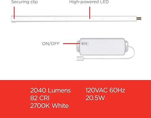 Miniatura 5 de UltraPro Tiras brillantes LED enlazables de 10 pulgadas, paquete de 4, 1100 lúmenes, luz blanca cálida de 2700 K, bajo voltaje, iluminación debajo