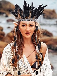 Zoestar Diadema de plumas indias, corona de plumas tribales, tocado de carnaval, disfraz de festival, accesorios para el cabello para mujeres y niñas, color amarillo