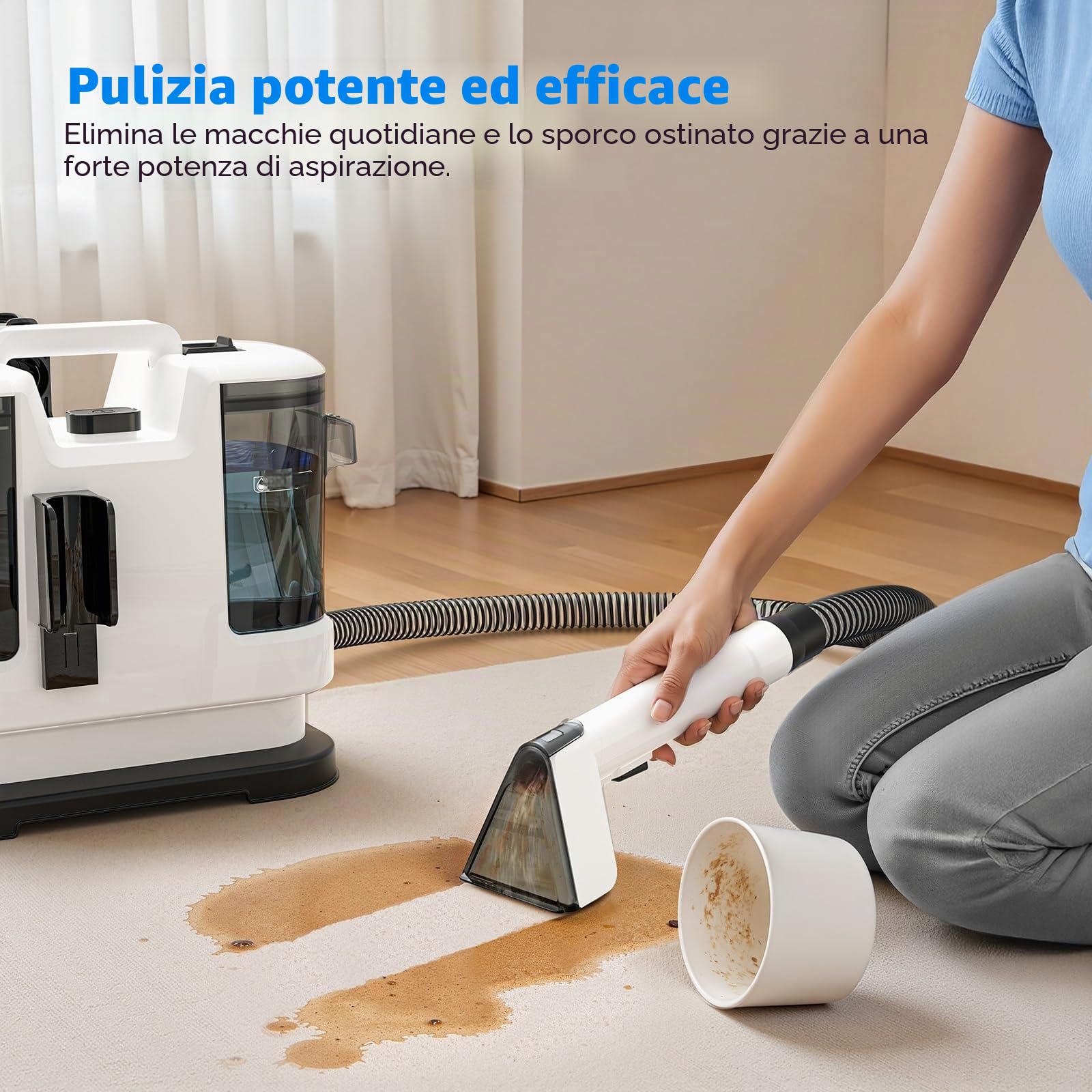 Detergente portatile per tappezzeria e pulitore macchia: 3 in 1 Spot Cleaner con funzione spray, spazzola e aspirazione per divano, tappeto, materasso e seggiolino auto, bianco (bianco)