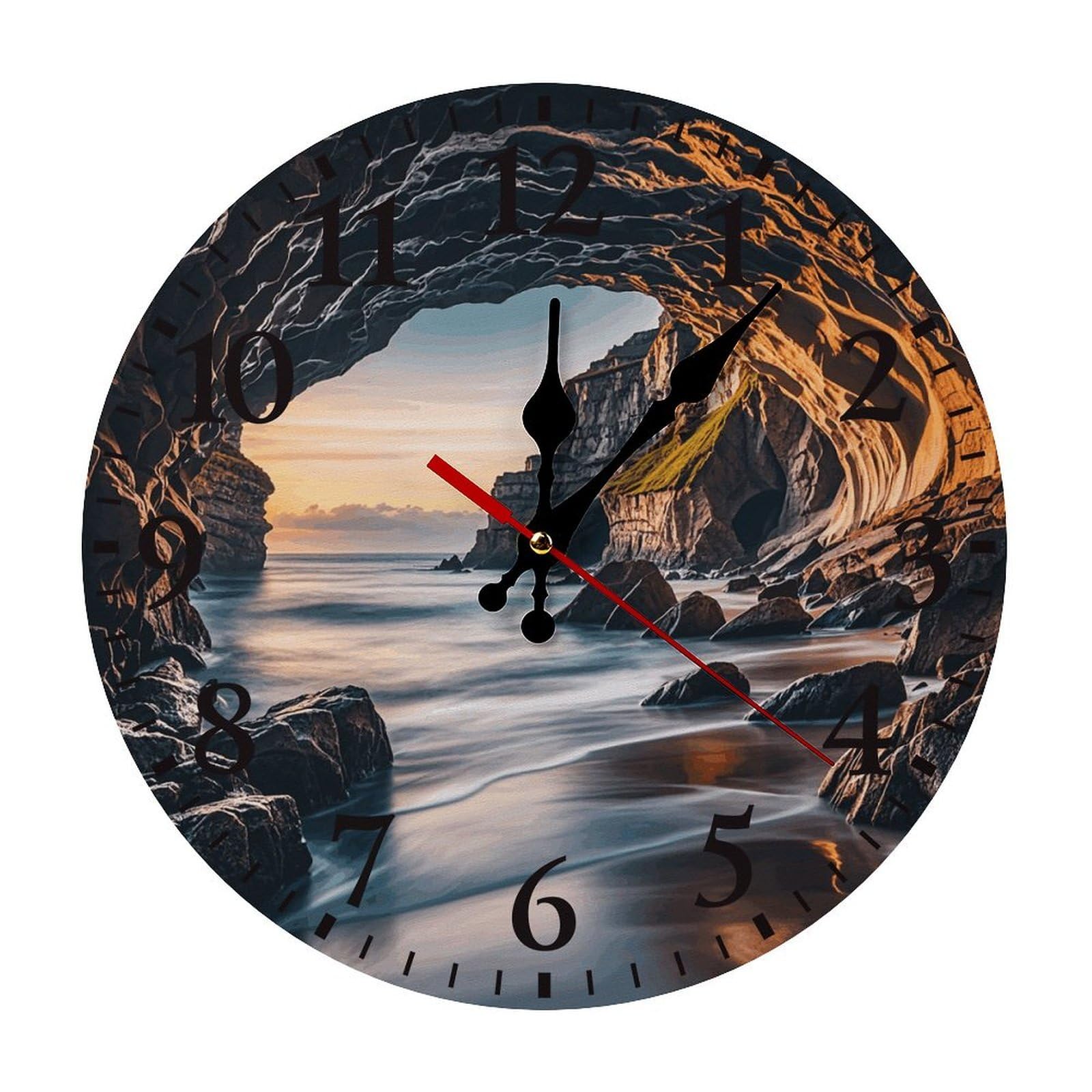 QMNLKH Sea Wall Clock for Home, Battery Operated Clock for Hotel, Round Wall Clock with Arabic Numerals Black, Easy to Read, Non-Ticking Clocks for Living Room 25 * 25cm
