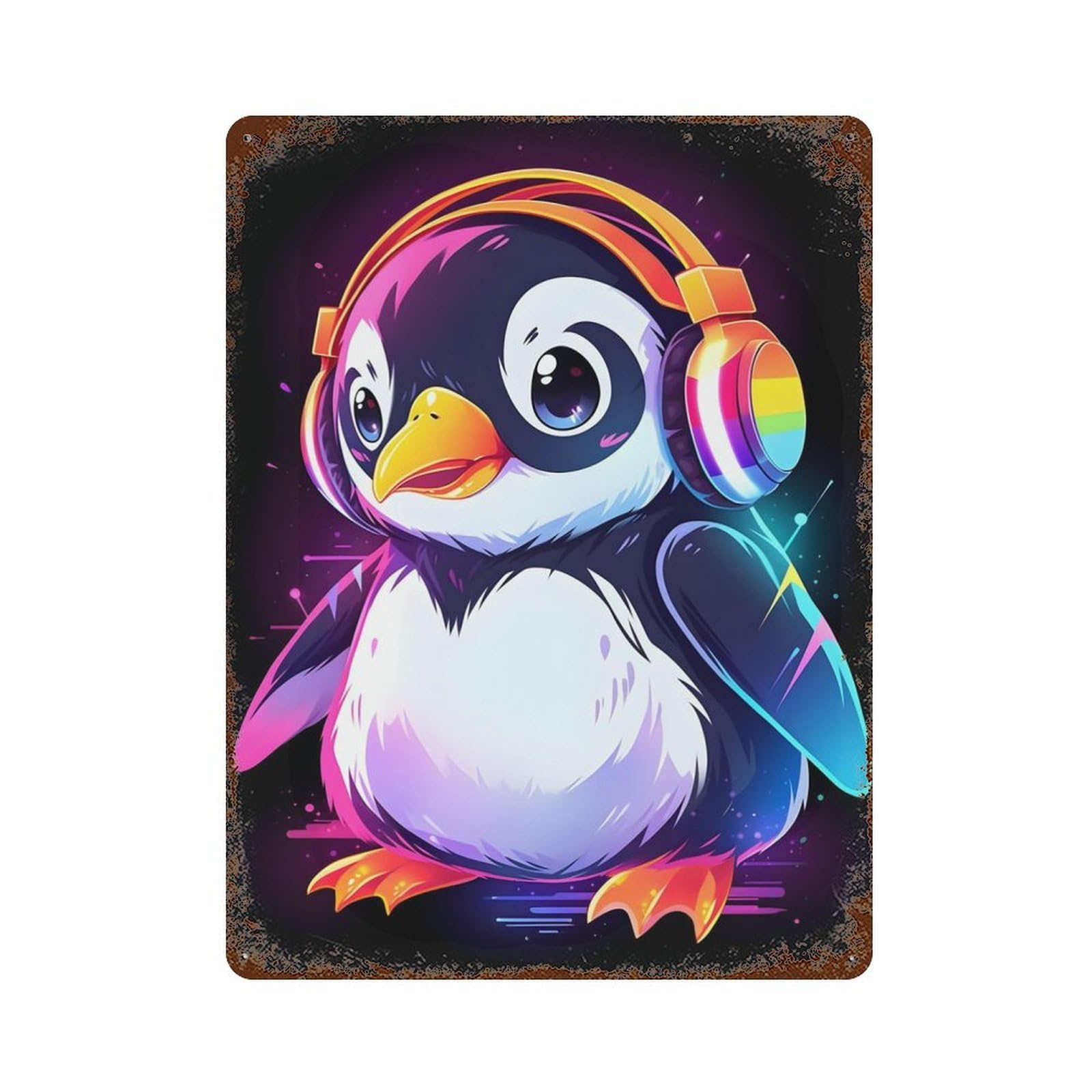 Chubby Penguin Rusty Metal Tin Sign 15.7"x11.8", for Farmhouse, Kitchen And Entryway Decor, Rustic Home Decor