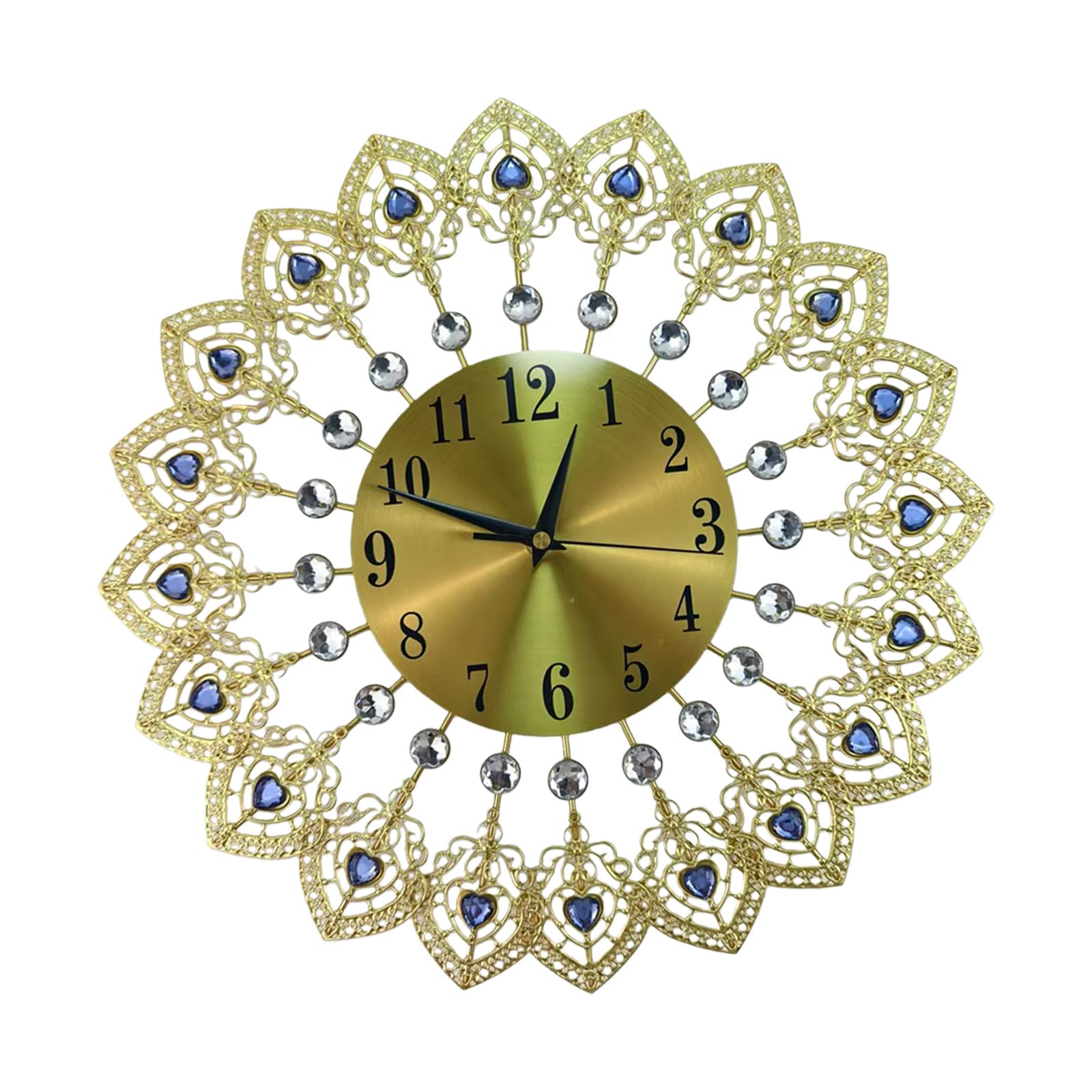 TFAOYS Quiet Movement Large Metal Wall Clock with Crystal Heart European Luxury Arabic Numerals for Home Decoration Arabic Numerals Clock