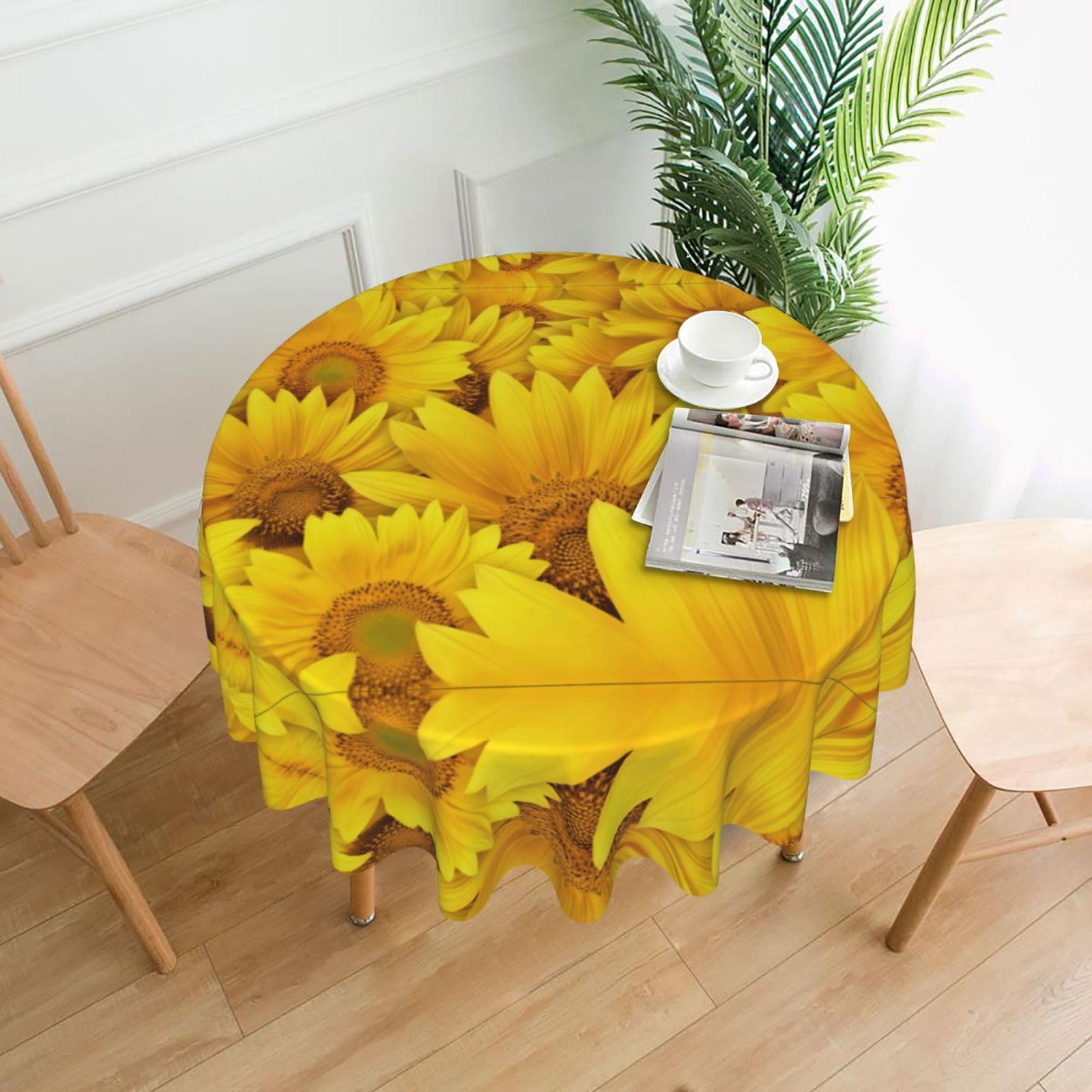 HLSBSSL Sunflowers Printed round decorative tablecloth, 60 inches, suitable for various tables in the living room, dining room, coffee table, etc.