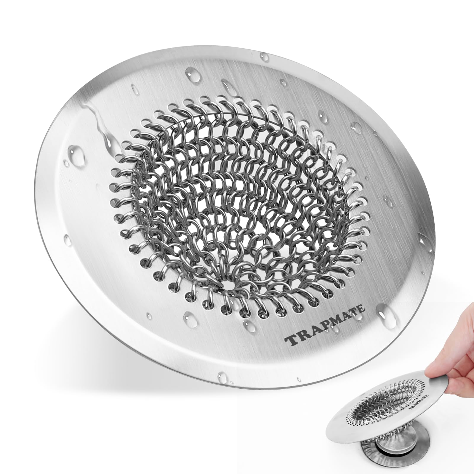 TRAPMATE Shower Drain Hair Catcher, 4.4" Easy Clean Bathtub Drain Hair Catcher, Anti-Slip Bath Tub Drain Protector, Upgraded 304 Stainless Steel Shower Sink Drain Cover for Bathroom (Patented Product)