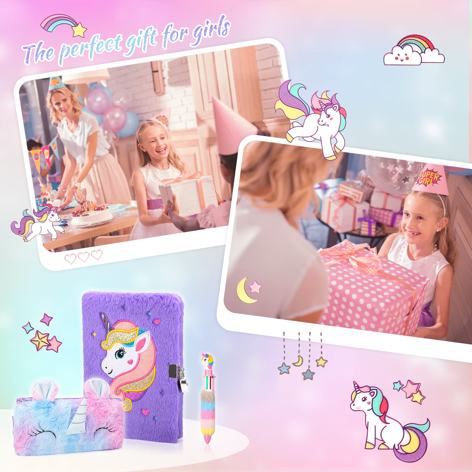Diario Segreto Con Lucchetto Per Bambina - Quaderno Peluche Unicorno A5 Con Chiave, Regalo Per Ragazze 5-10 Anni - Foto 9