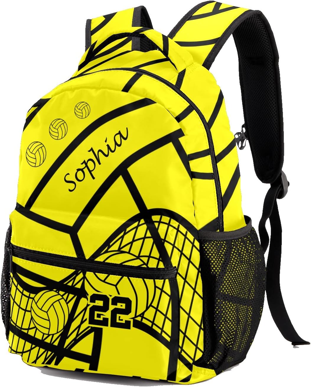 Volleyball Yellow Black Sport Personalized Backpack with Name Waterproof Bag for Birthday Holiday Gift for Travel Office Work
